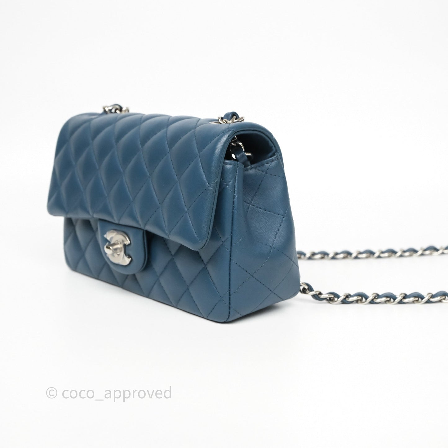 Chanel Quilted Mini Rectangular Navy Lambskin Silver Hardware