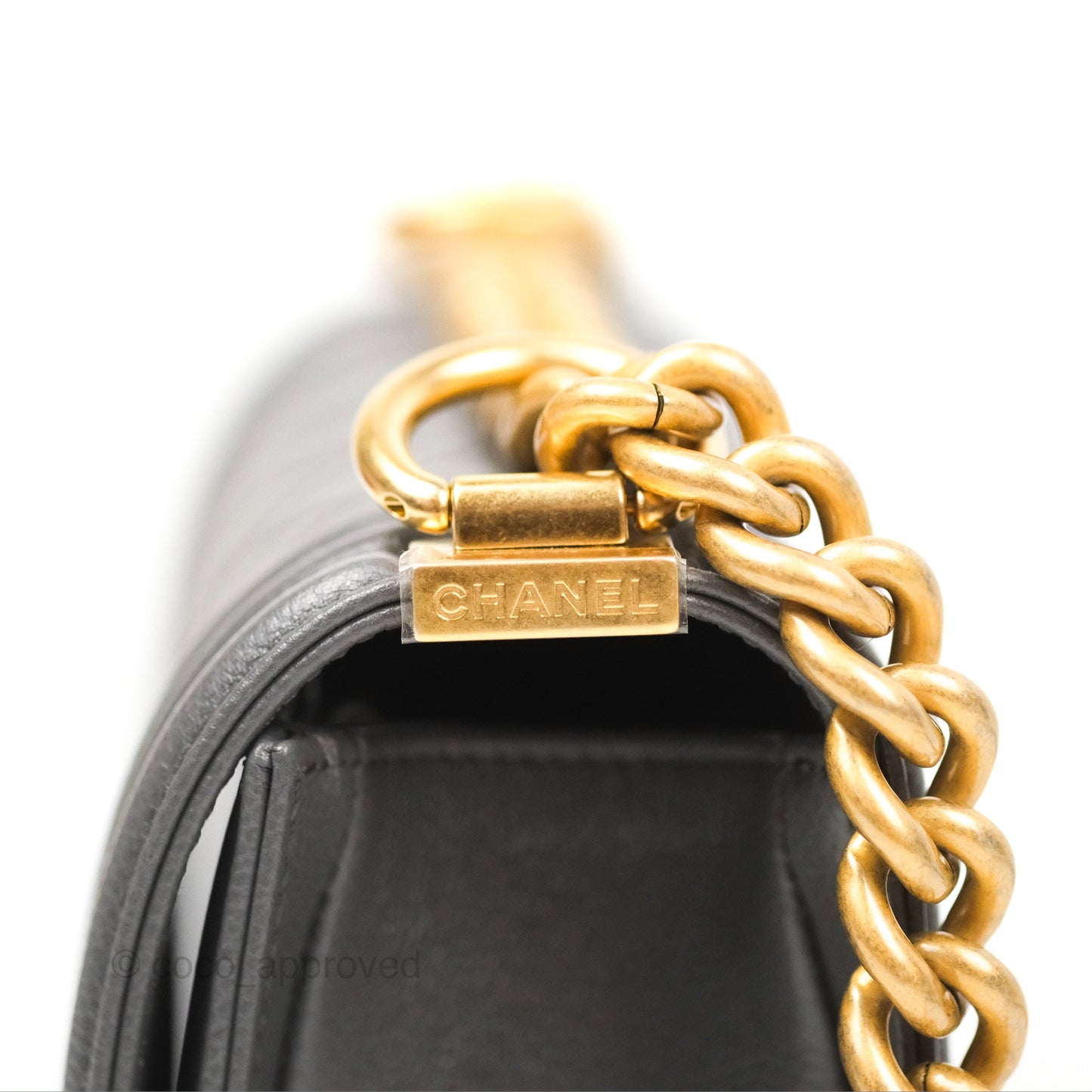 Chanel Small Boy Quilted Dark Grey Caviar Aged Gold Hardware
