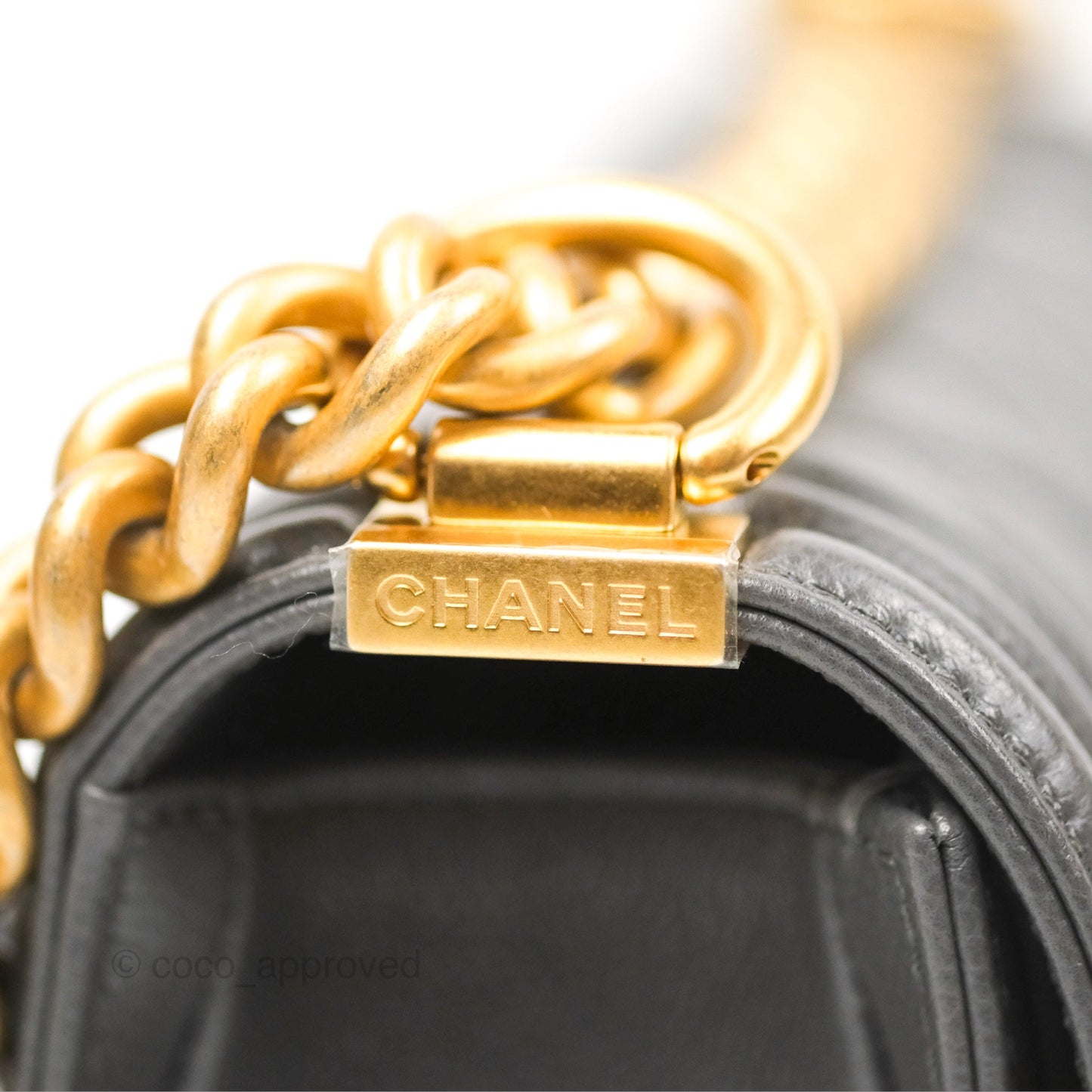 Chanel Small Boy Quilted Dark Grey Caviar Aged Gold Hardware