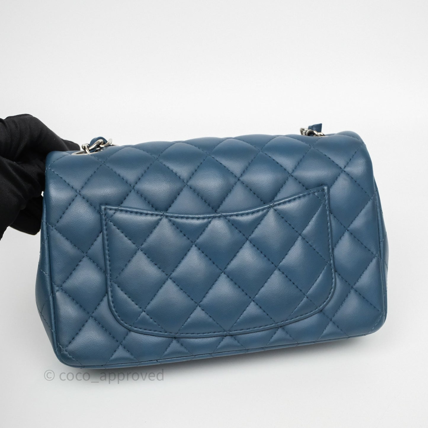 Chanel Quilted Mini Rectangular Navy Lambskin Silver Hardware