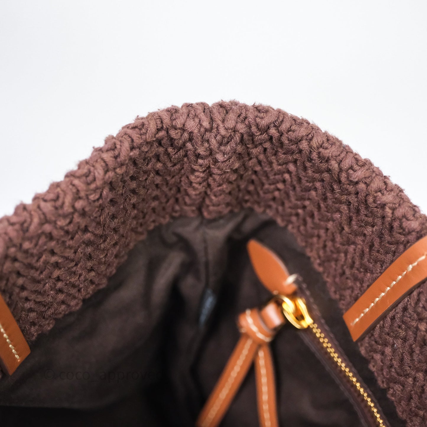 Miu Miu Raffia-Effect Woven Crochet Tote Bag Brown