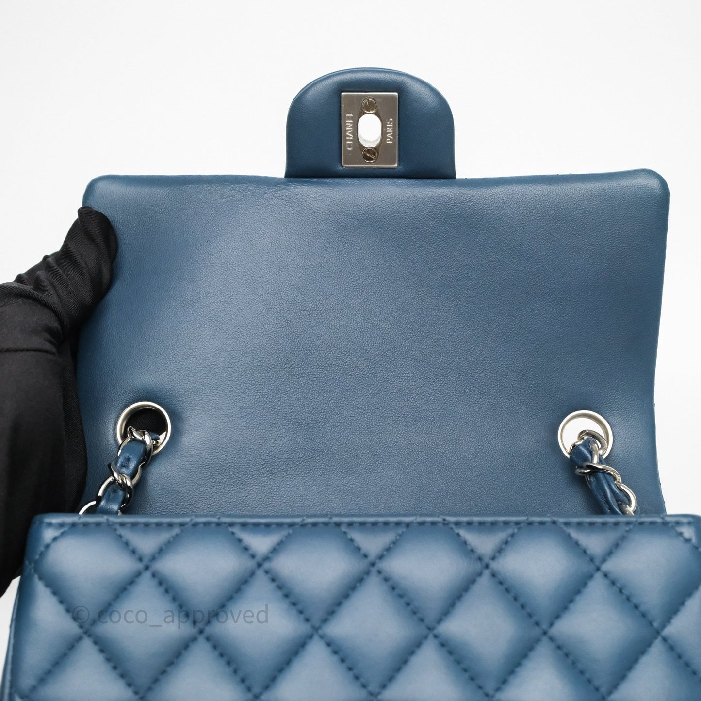 Chanel Quilted Mini Rectangular Navy Lambskin Silver Hardware