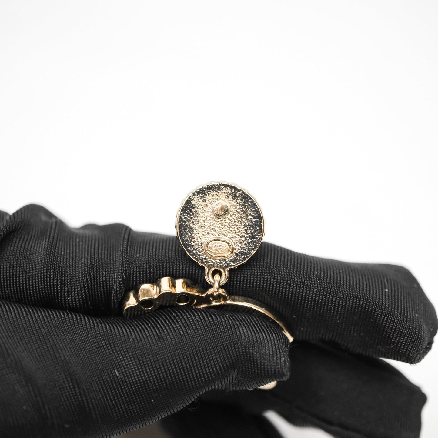 Chanel Round Pearl CC Logo Drop Earrings Gold Tone 22P