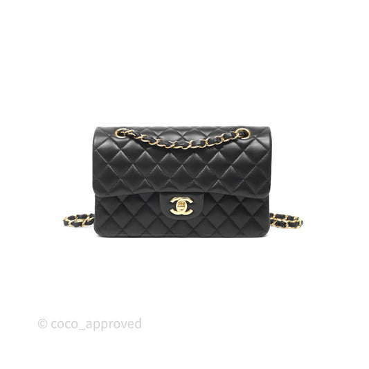Chanel Small Classic Flap Quilted Black Lambskin Gold Hardware