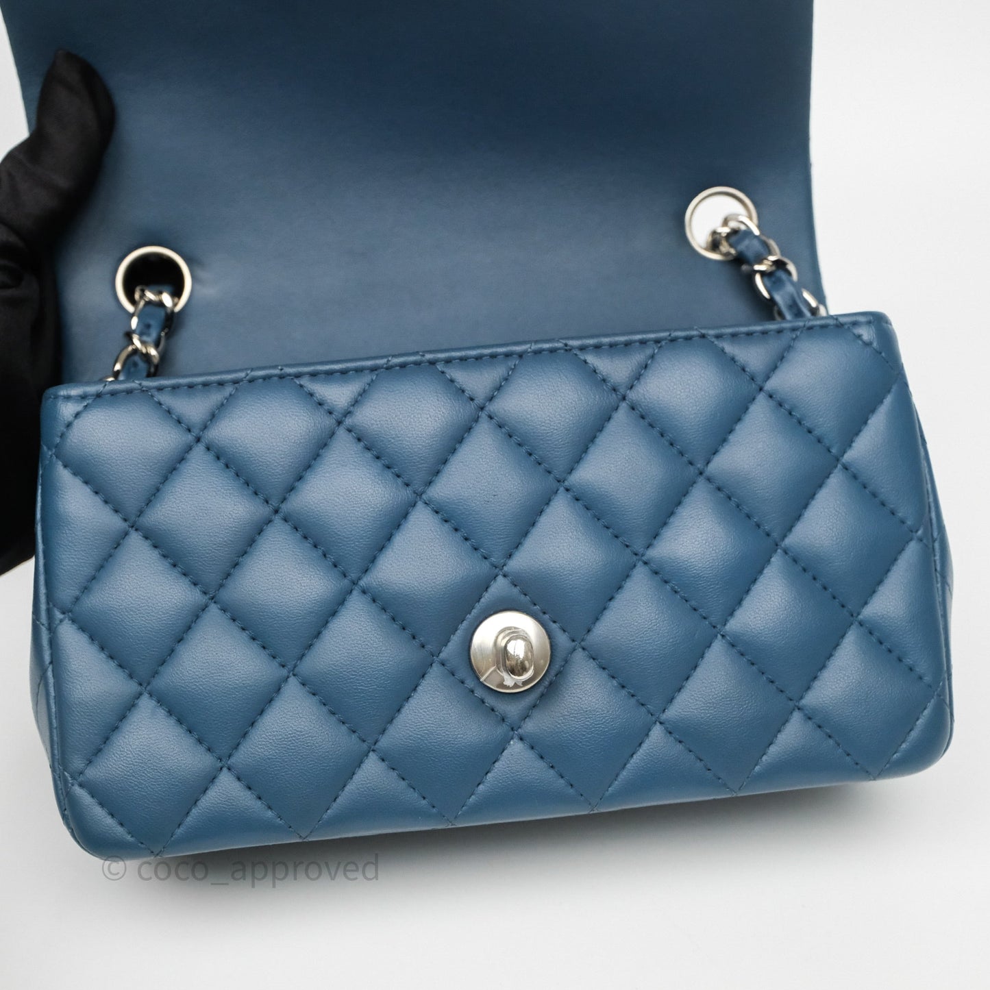 Chanel Quilted Mini Rectangular Navy Lambskin Silver Hardware