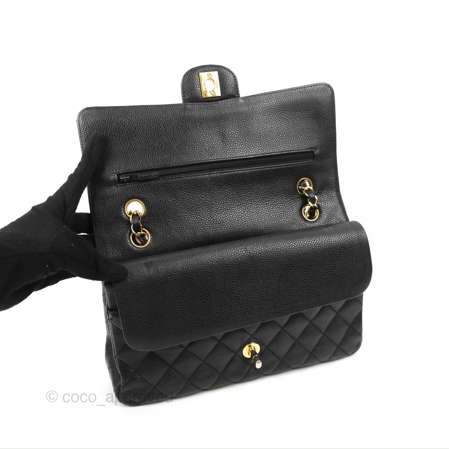 Chanel Classic M/L Medium Flap Quilted Black Caviar Gold Hardware