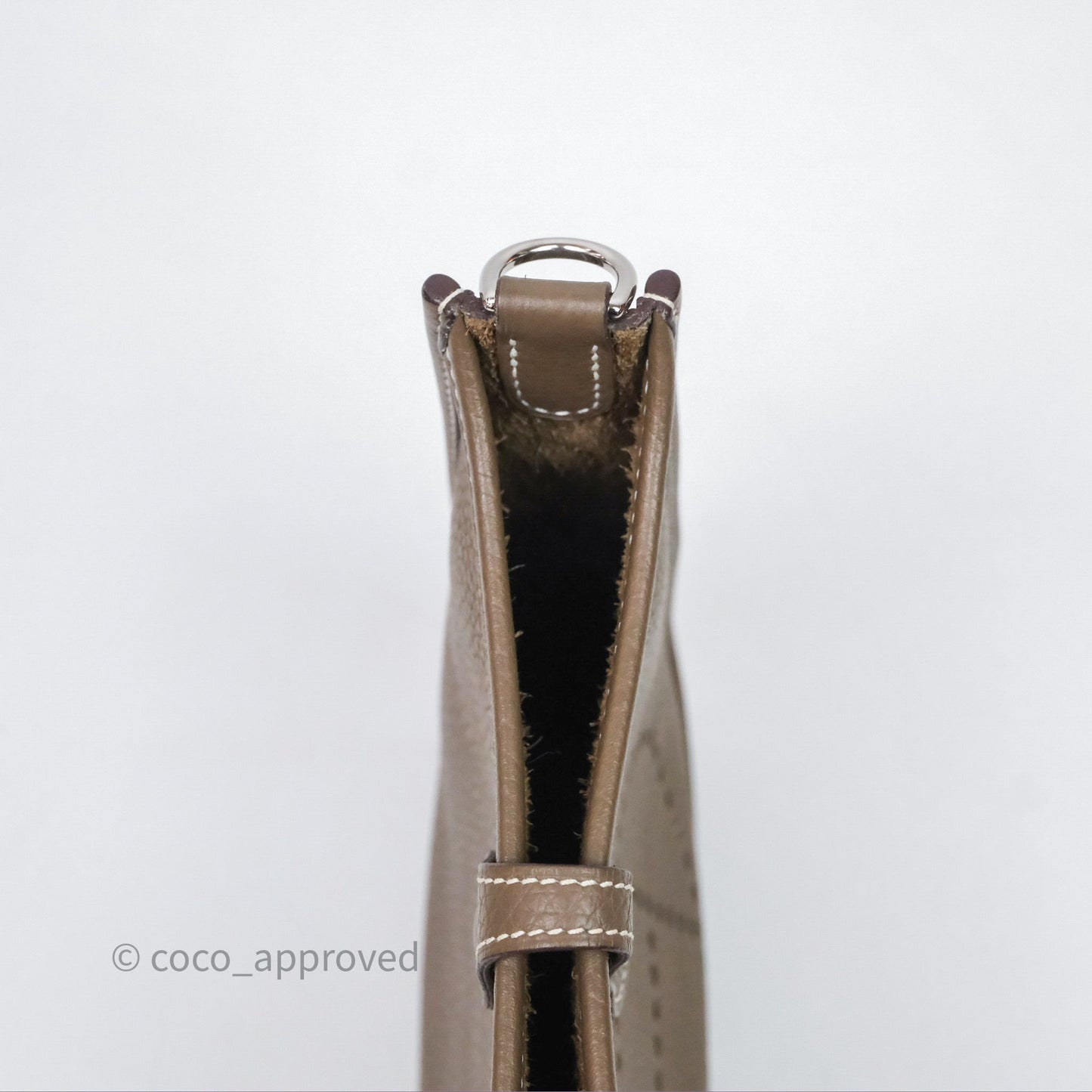 Hermès Mini Evelyne 16 Etoupe 18 Clemence Palladium Hardware with Bleu Indigo Strap