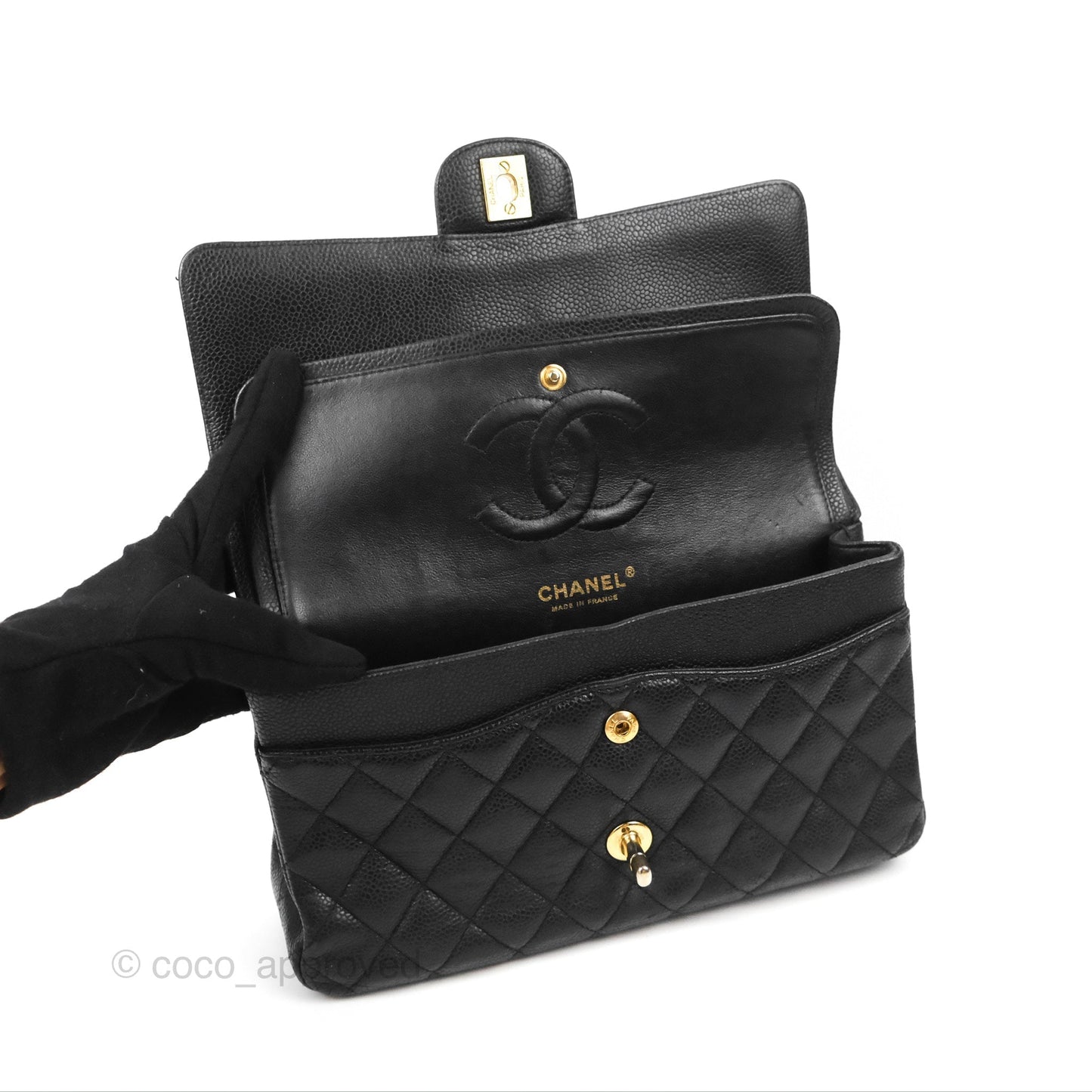 Chanel Classic M/L Medium Flap Quilted Black Caviar Gold Hardware