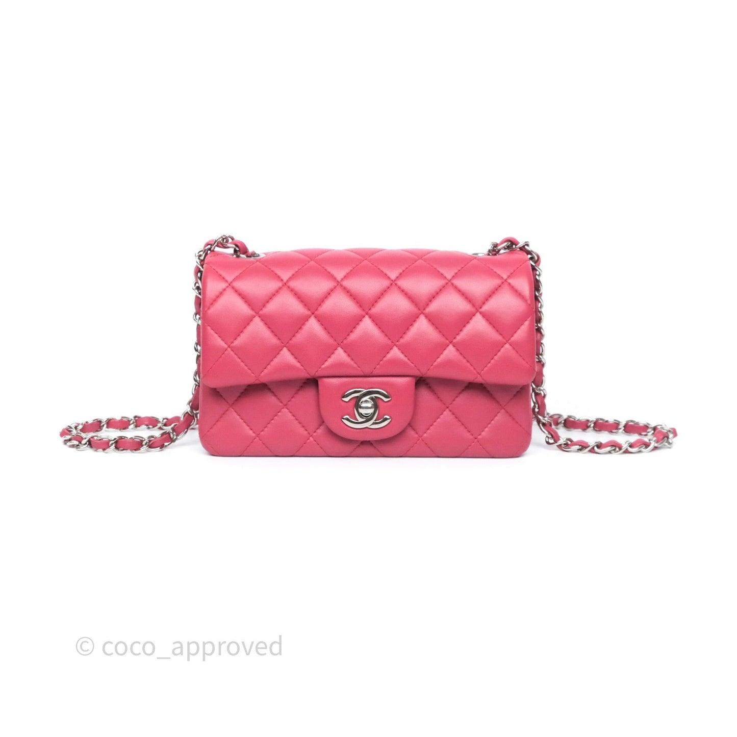 Chanel Quilted Mini Rectangular Dark Pink Lambskin Silver Hardware