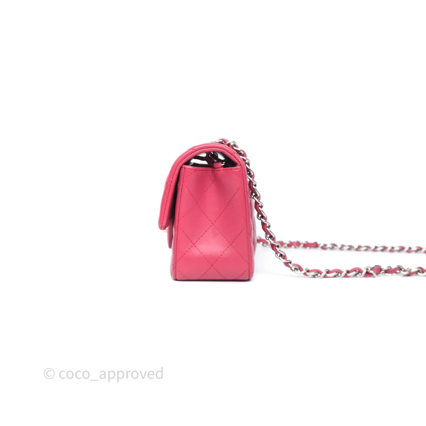 Chanel Quilted Mini Rectangular Dark Pink Lambskin Silver Hardware