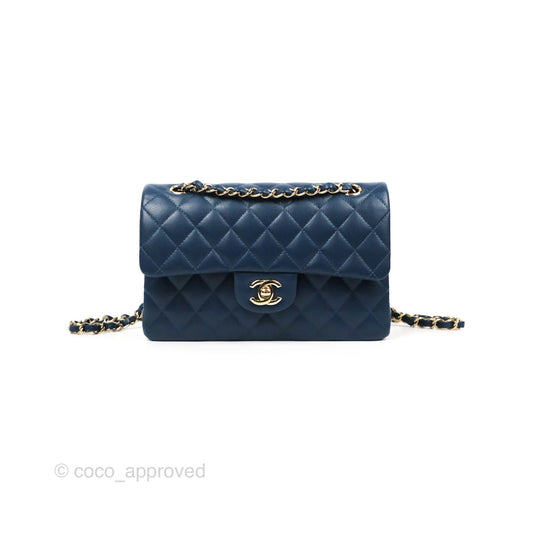Chanel Small Classic Quilted Flap Navy Caviar Gold Hardware