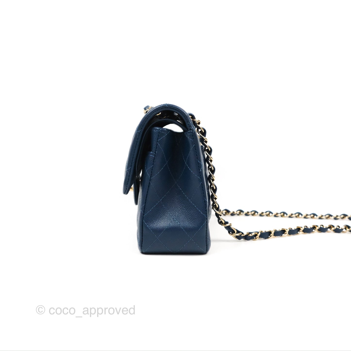 Chanel Small Classic Quilted Flap Navy Caviar Gold Hardware