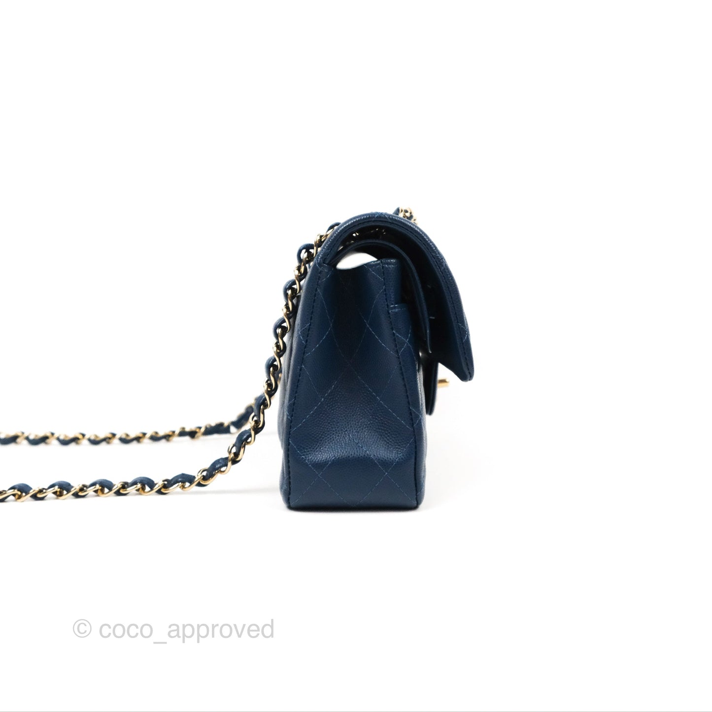 Chanel Small Classic Quilted Flap Navy Caviar Gold Hardware