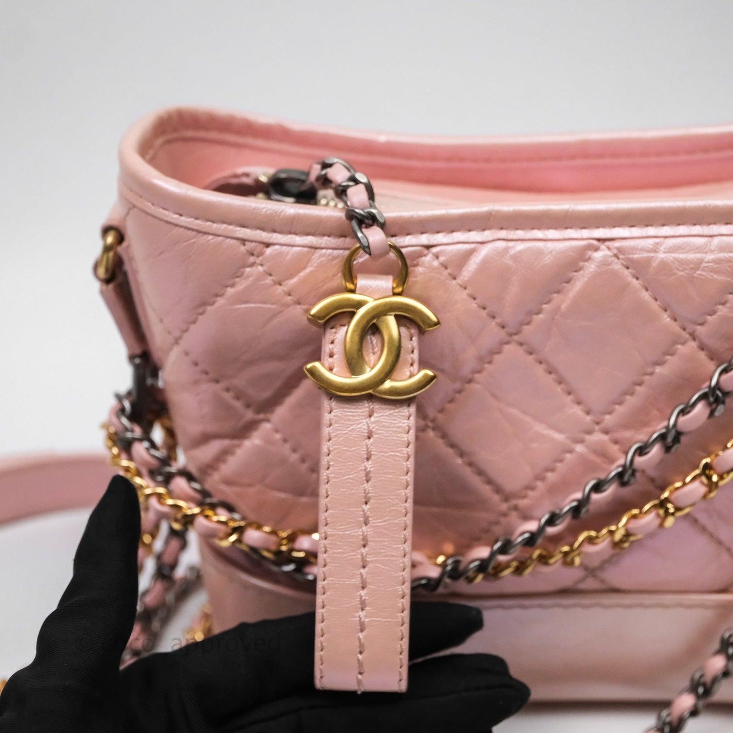 Chanel Small Gabrielle Hobo Iridescent Pink Aged Calfskin Mixed Hardware