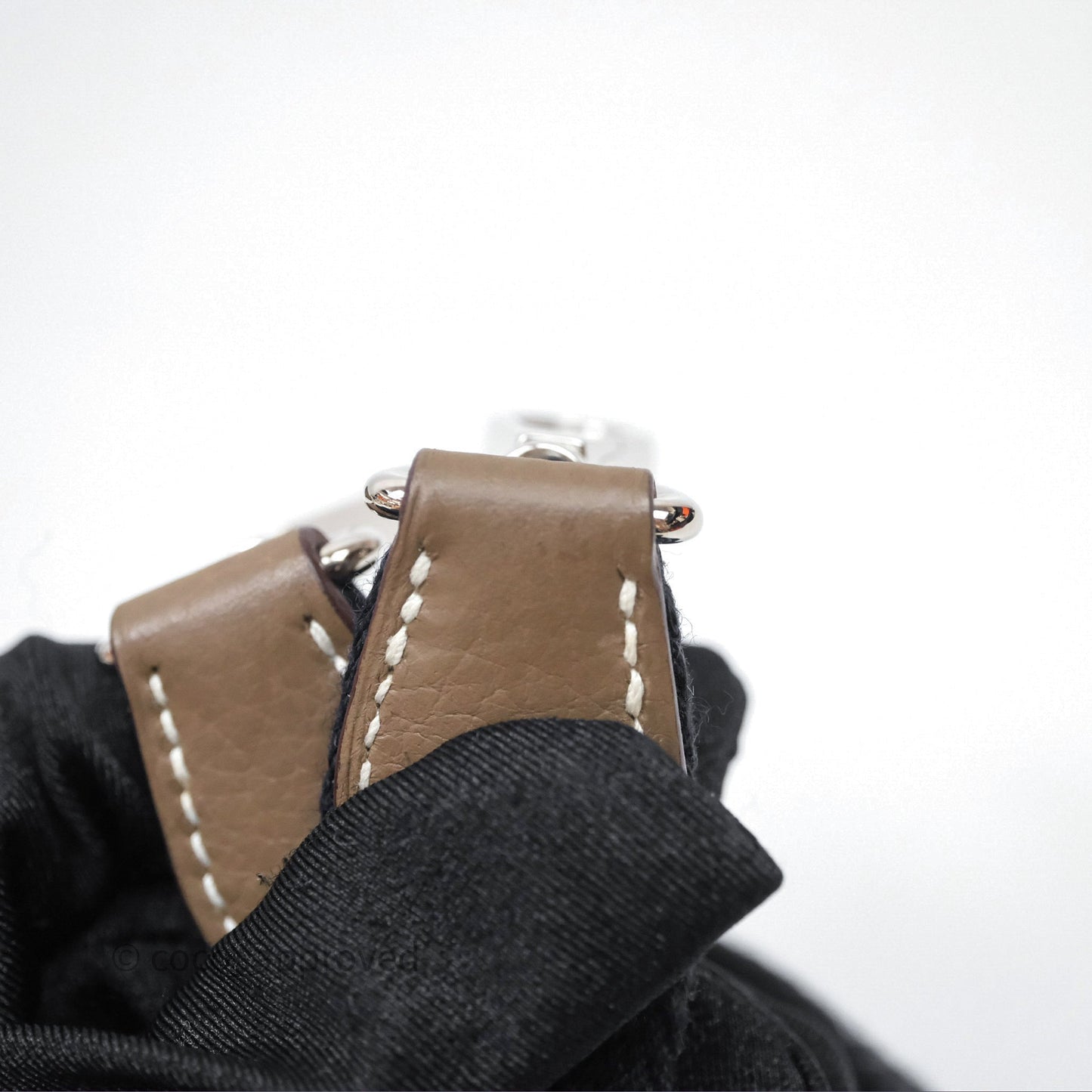 Hermès Mini Evelyne 16 Etoupe 18 Clemence Palladium Hardware with Bleu Indigo Strap
