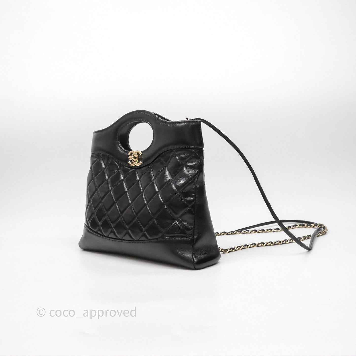 Chanel 31 Small Shopping Bag Shiny Lambskin Black Gold Hardware