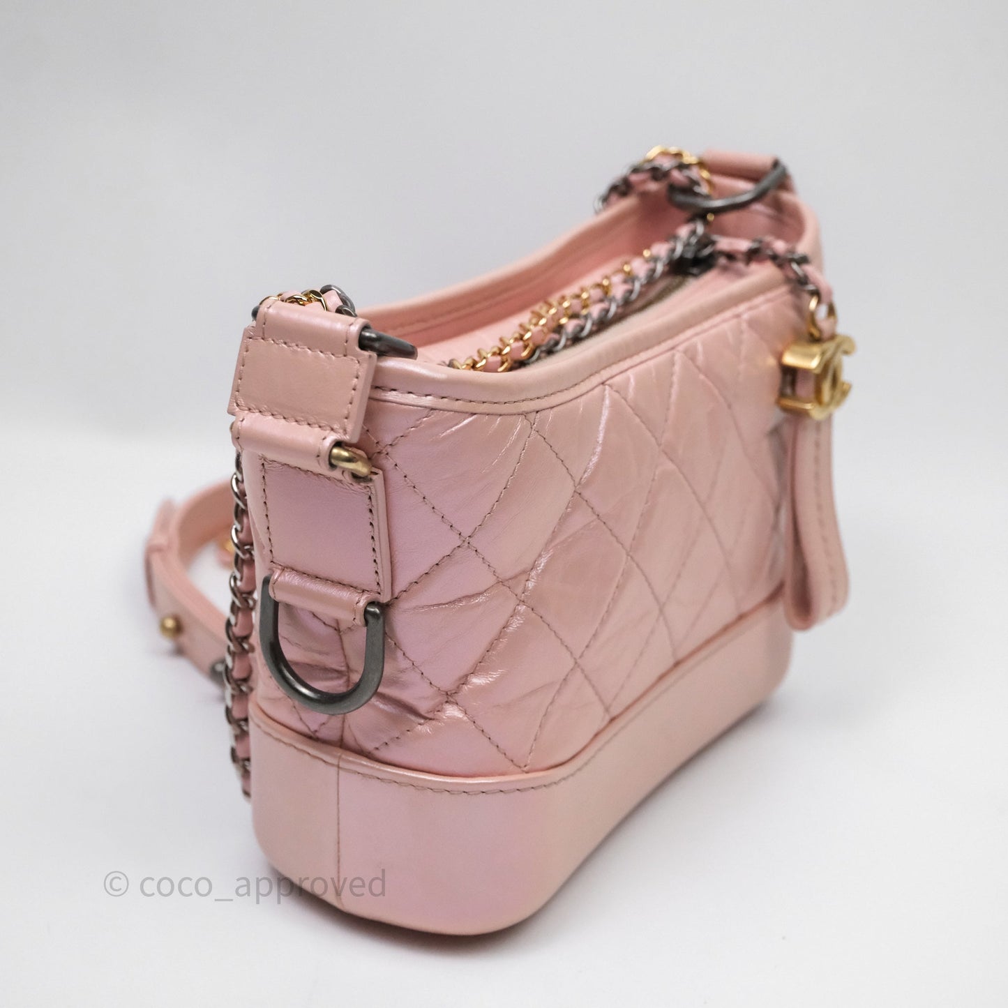 Chanel Small Gabrielle Hobo Iridescent Pink Aged Calfskin Mixed Hardware