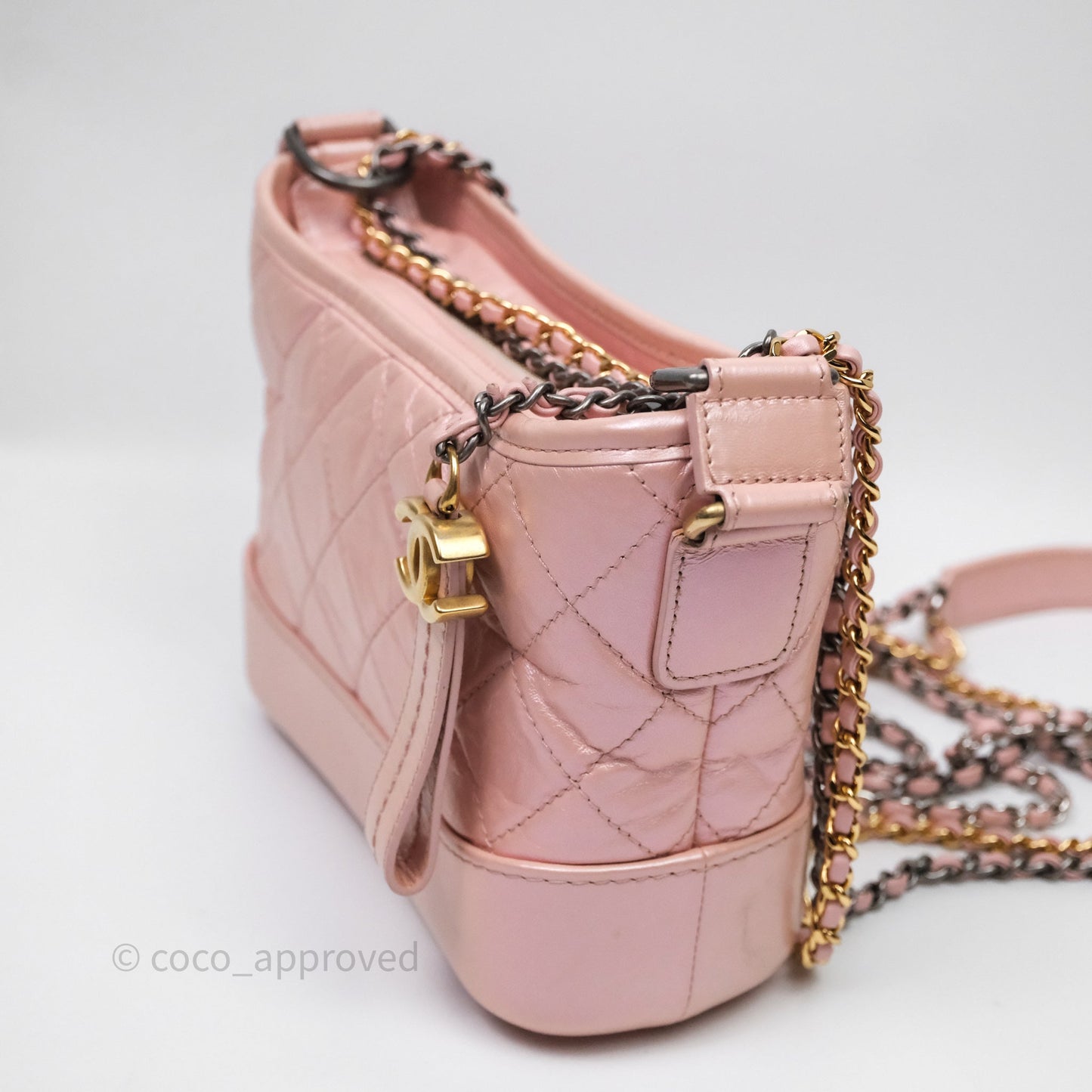 Chanel Small Gabrielle Hobo Iridescent Pink Aged Calfskin Mixed Hardware