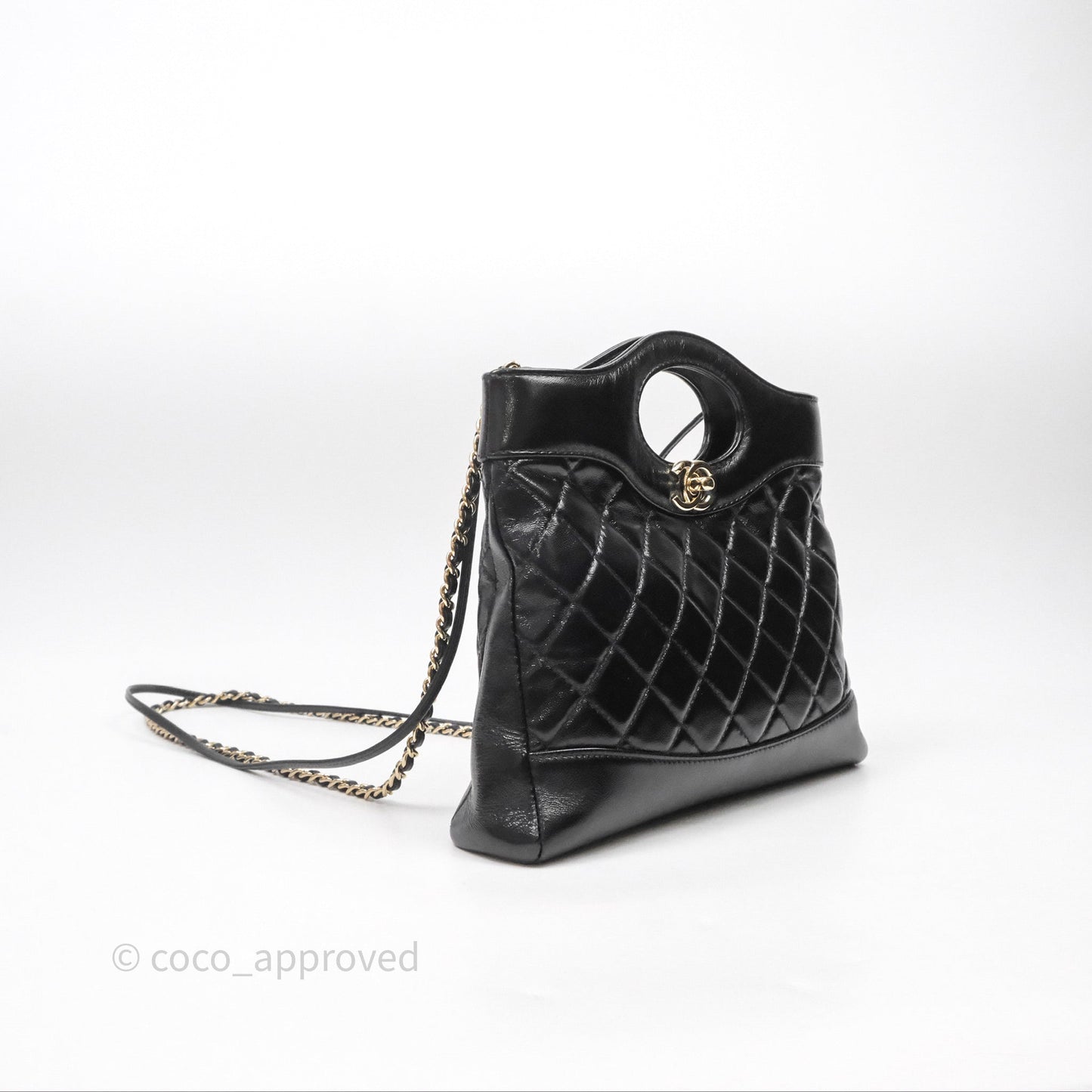 Chanel 31 Small Shopping Bag Shiny Lambskin Black Gold Hardware