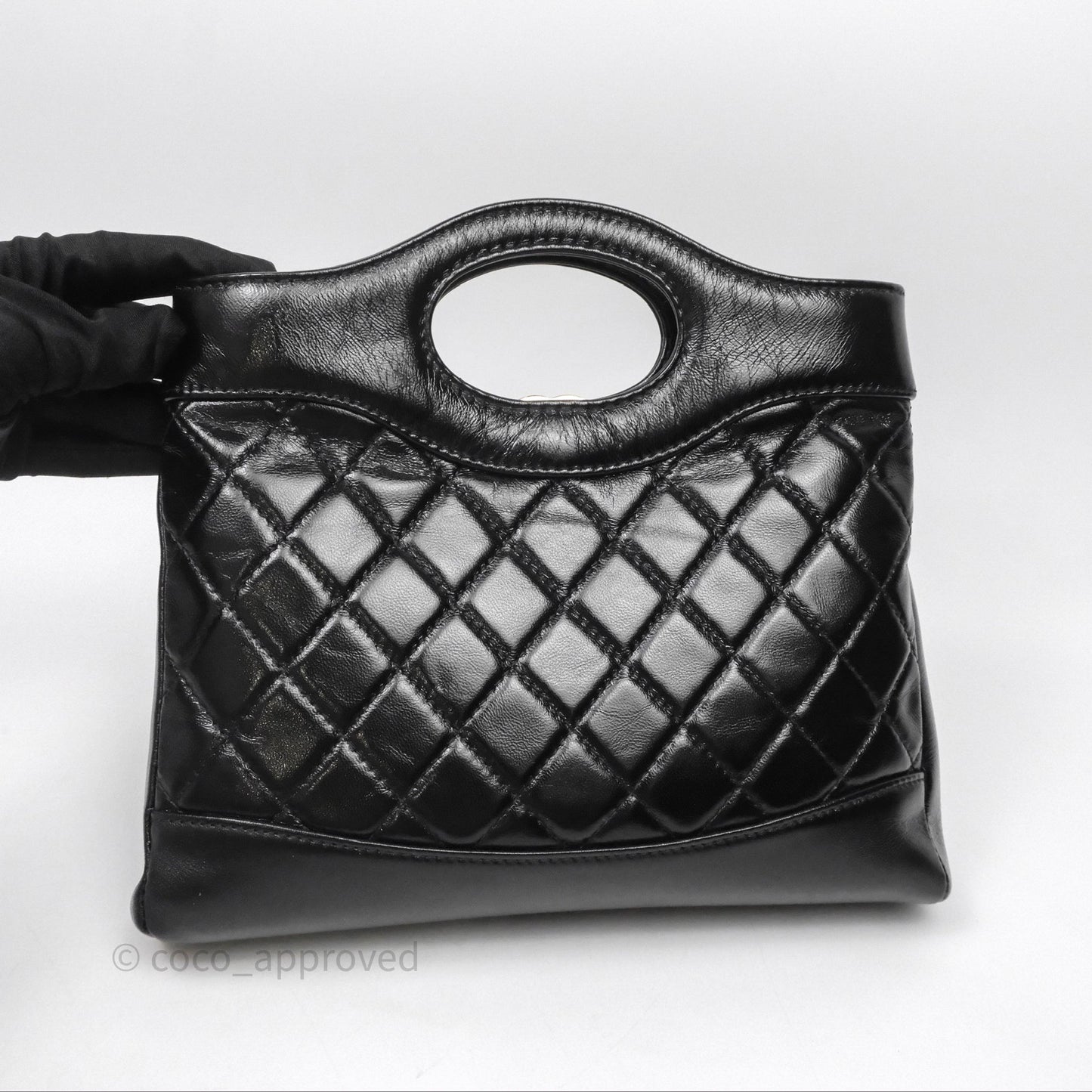 Chanel 31 Small Shopping Bag Shiny Lambskin Black Gold Hardware