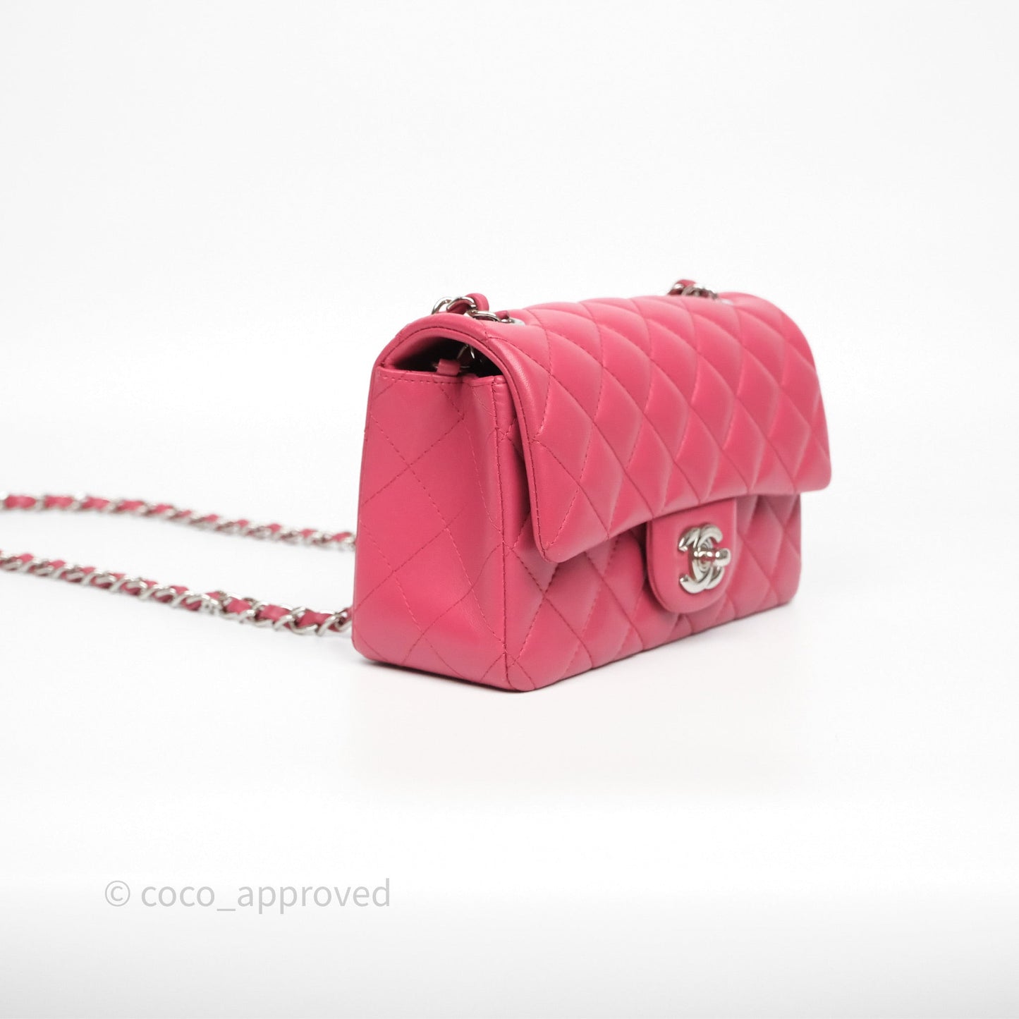 Chanel Quilted Mini Rectangular Dark Pink Lambskin Silver Hardware