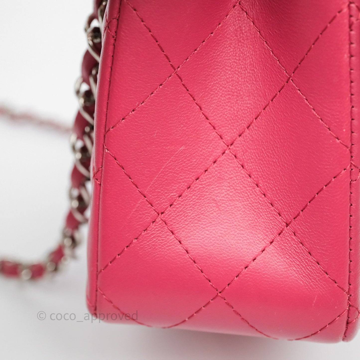 Chanel Quilted Mini Rectangular Dark Pink Lambskin Silver Hardware