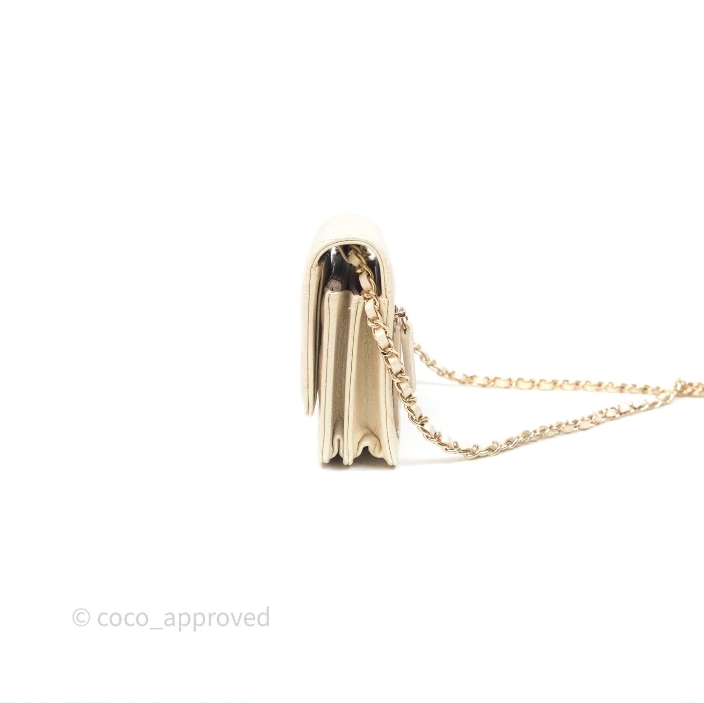 Chanel Quilted Mini Wallet on Chain WOC Iridescent Ivory Gold Hardware