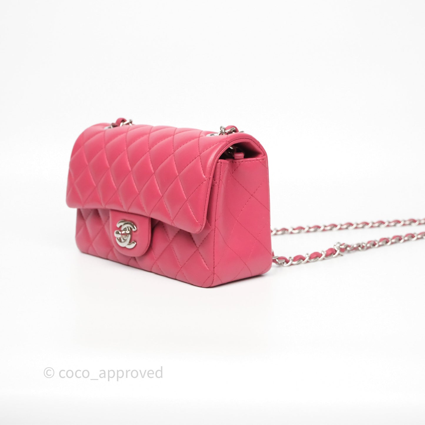Chanel Quilted Mini Rectangular Dark Pink Lambskin Silver Hardware