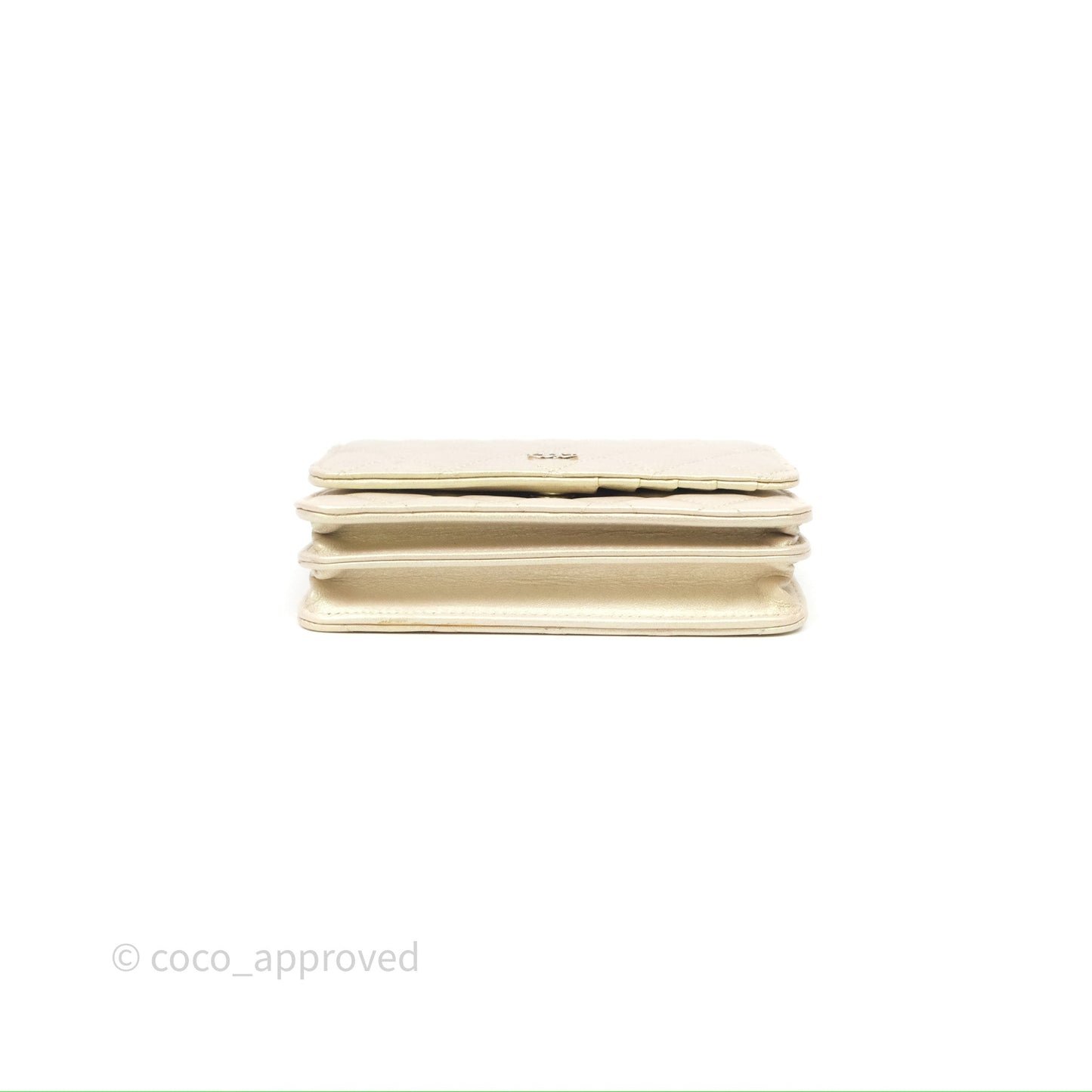 Chanel Quilted Mini Wallet on Chain WOC Iridescent Ivory Gold Hardware