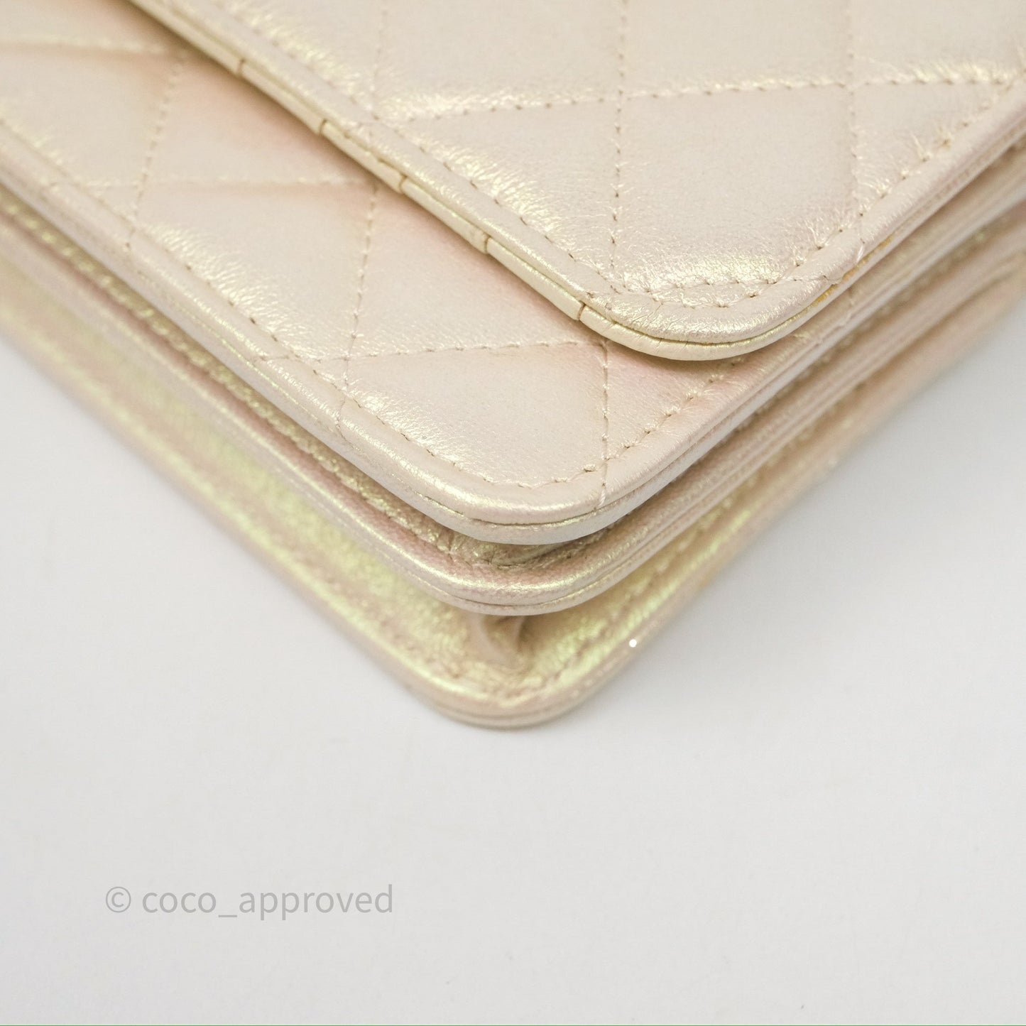 Chanel Quilted Mini Wallet on Chain WOC Iridescent Ivory Gold Hardware