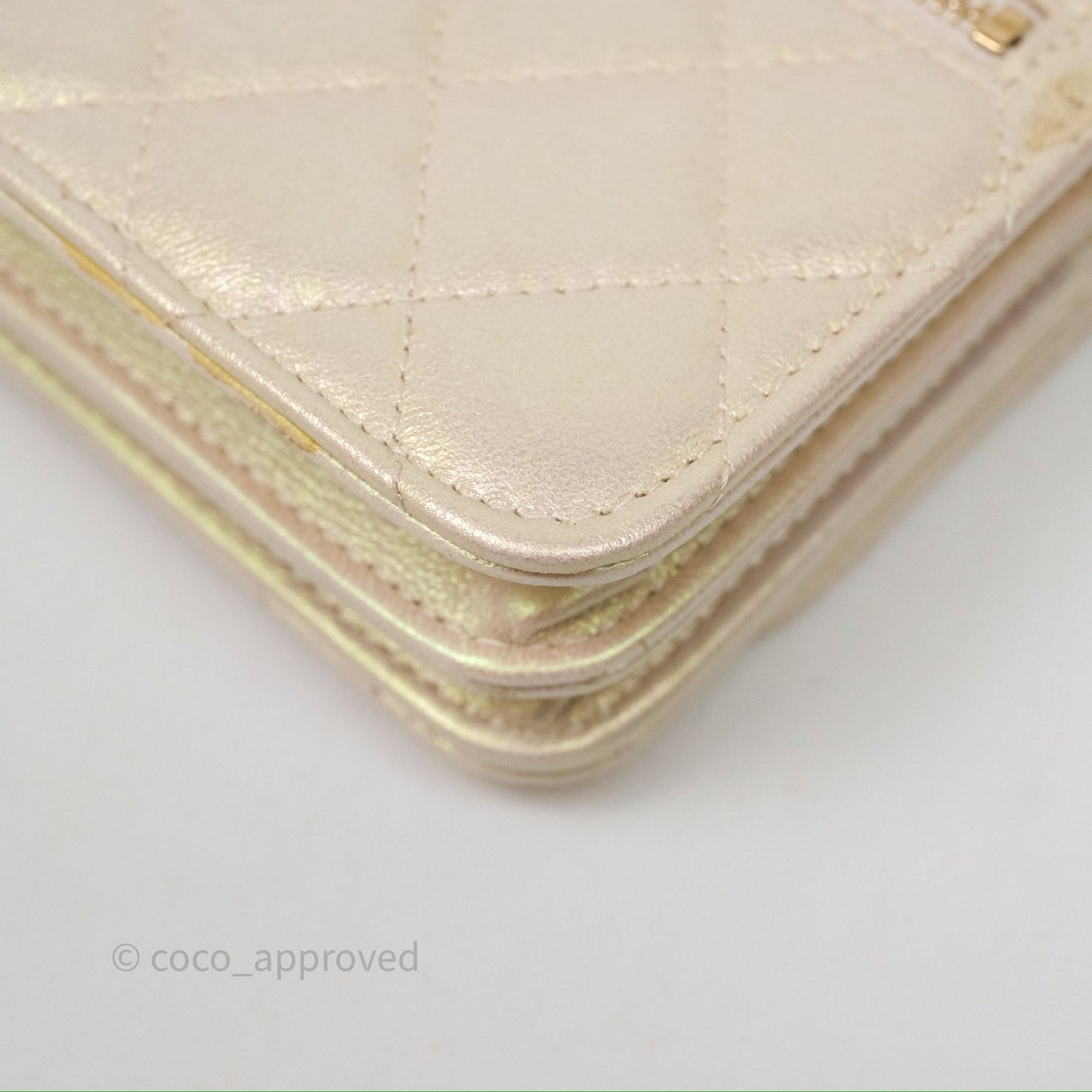 Chanel Quilted Mini Wallet on Chain WOC Iridescent Ivory Gold Hardware
