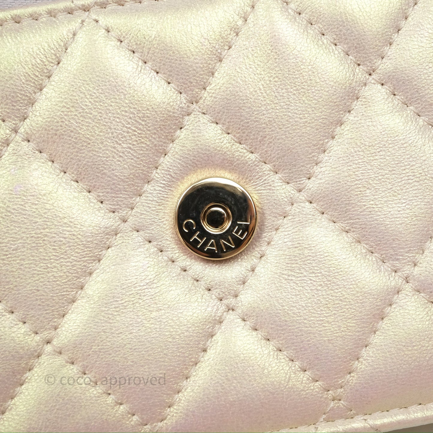 Chanel Quilted Mini Wallet on Chain WOC Iridescent Ivory Gold Hardware