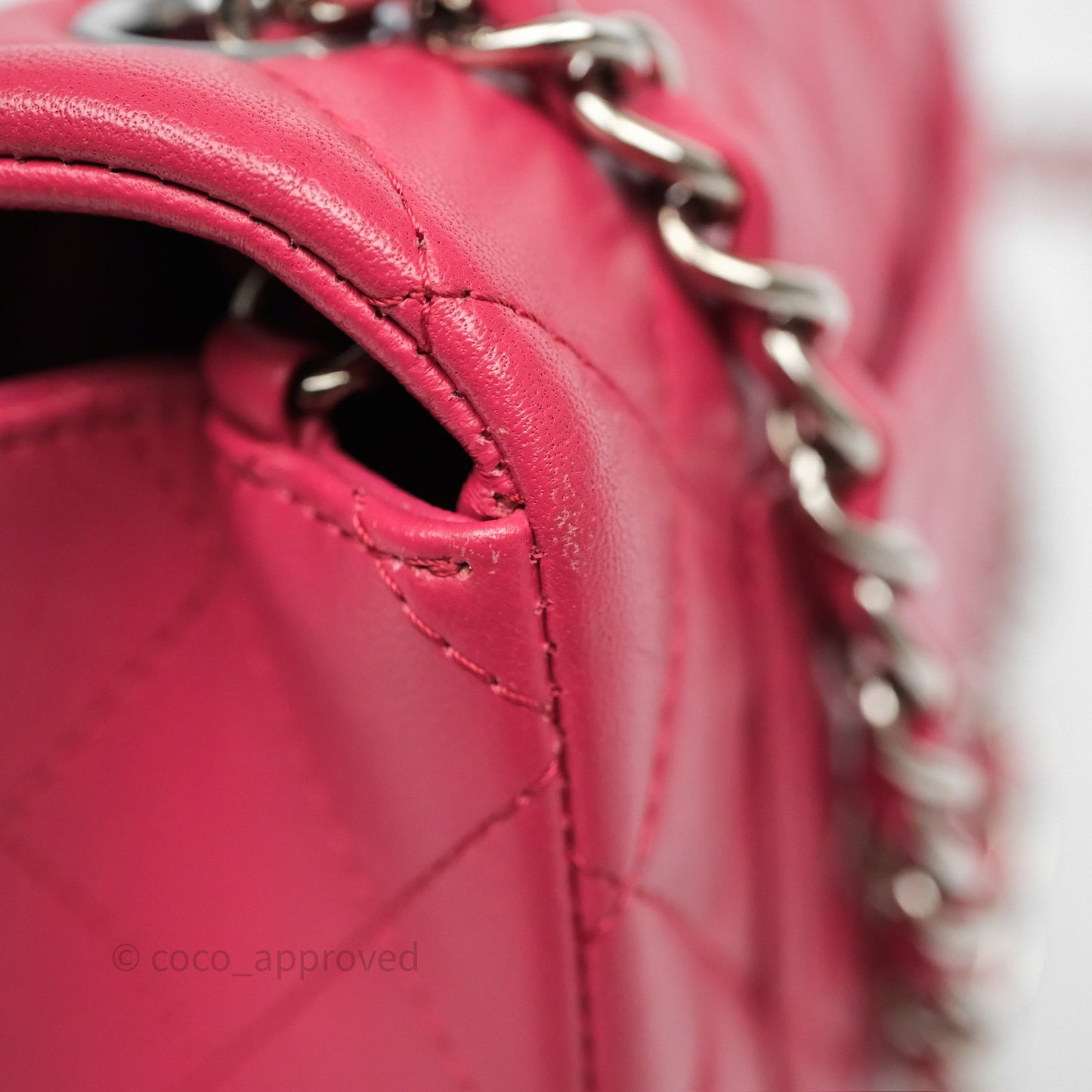 Chanel Quilted Mini Rectangular Dark Pink Lambskin Silver Hardware