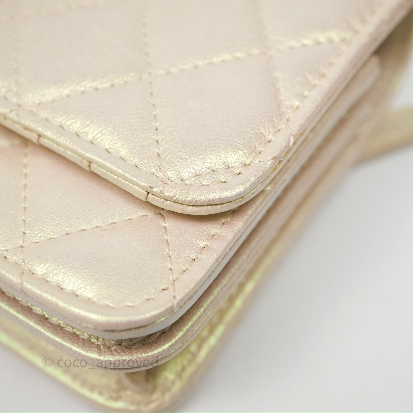 Chanel Quilted Mini Wallet on Chain WOC Iridescent Ivory Gold Hardware