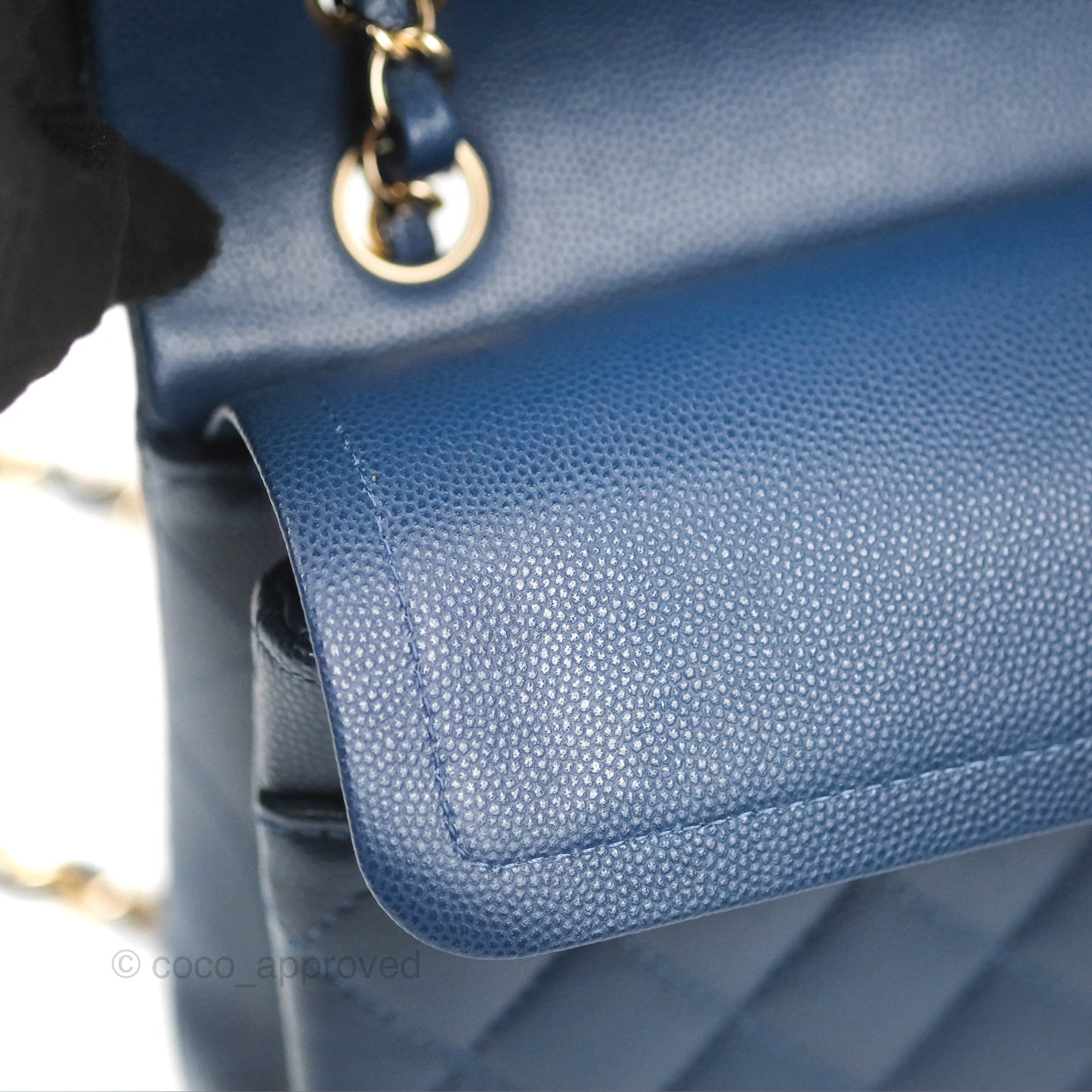 Chanel Small Classic Quilted Flap Navy Caviar Gold Hardware
