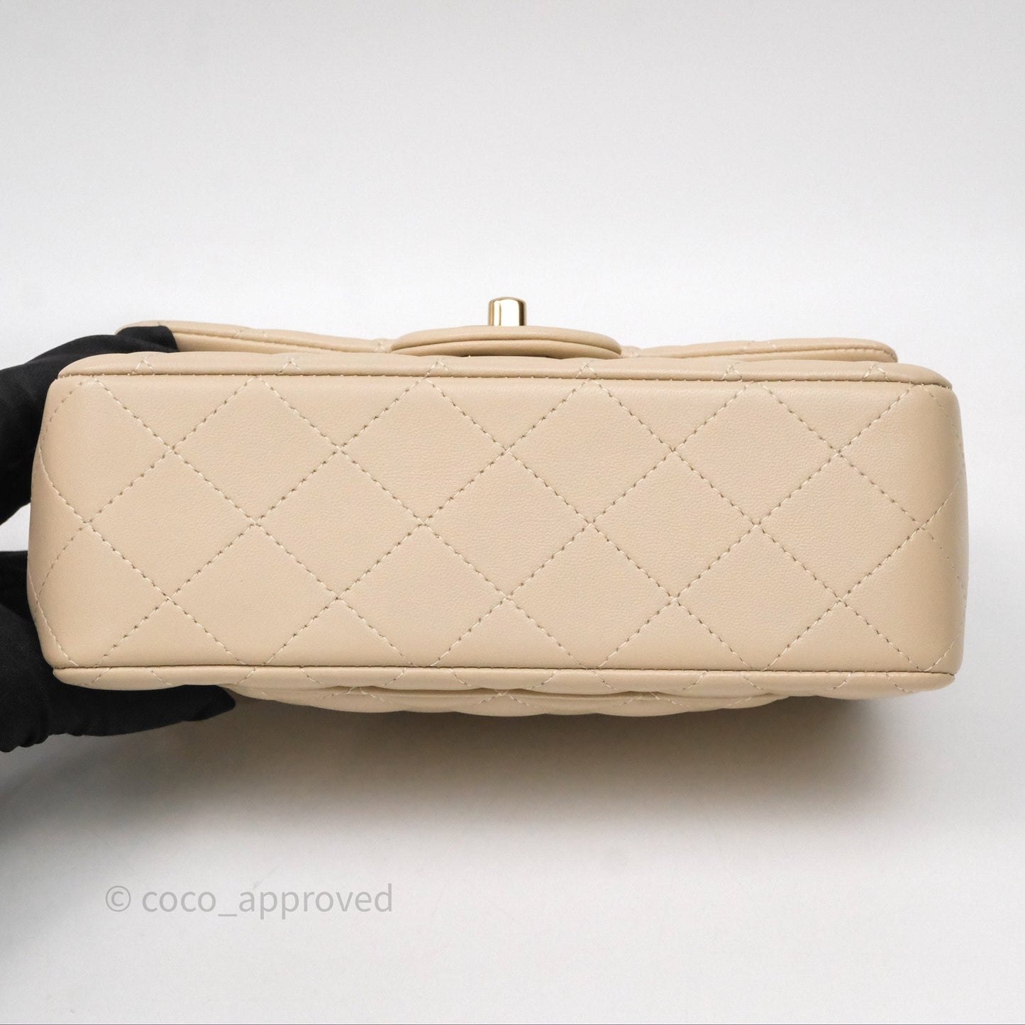 Chanel Top Handle Mini Rectangular Flap Beige Lambskin Gold Hardware