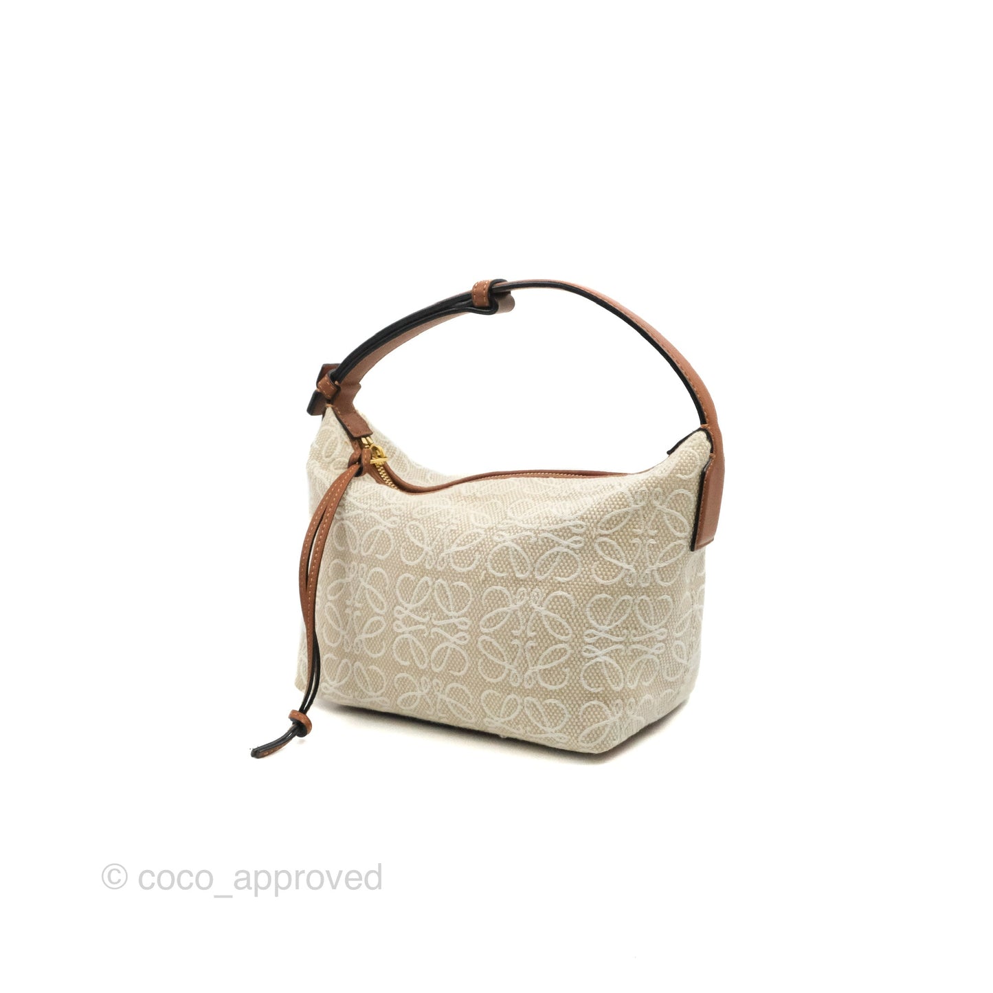 Loewe Small Cubi bag in Anagram Jacquard & Calfskin Ecru/Tan