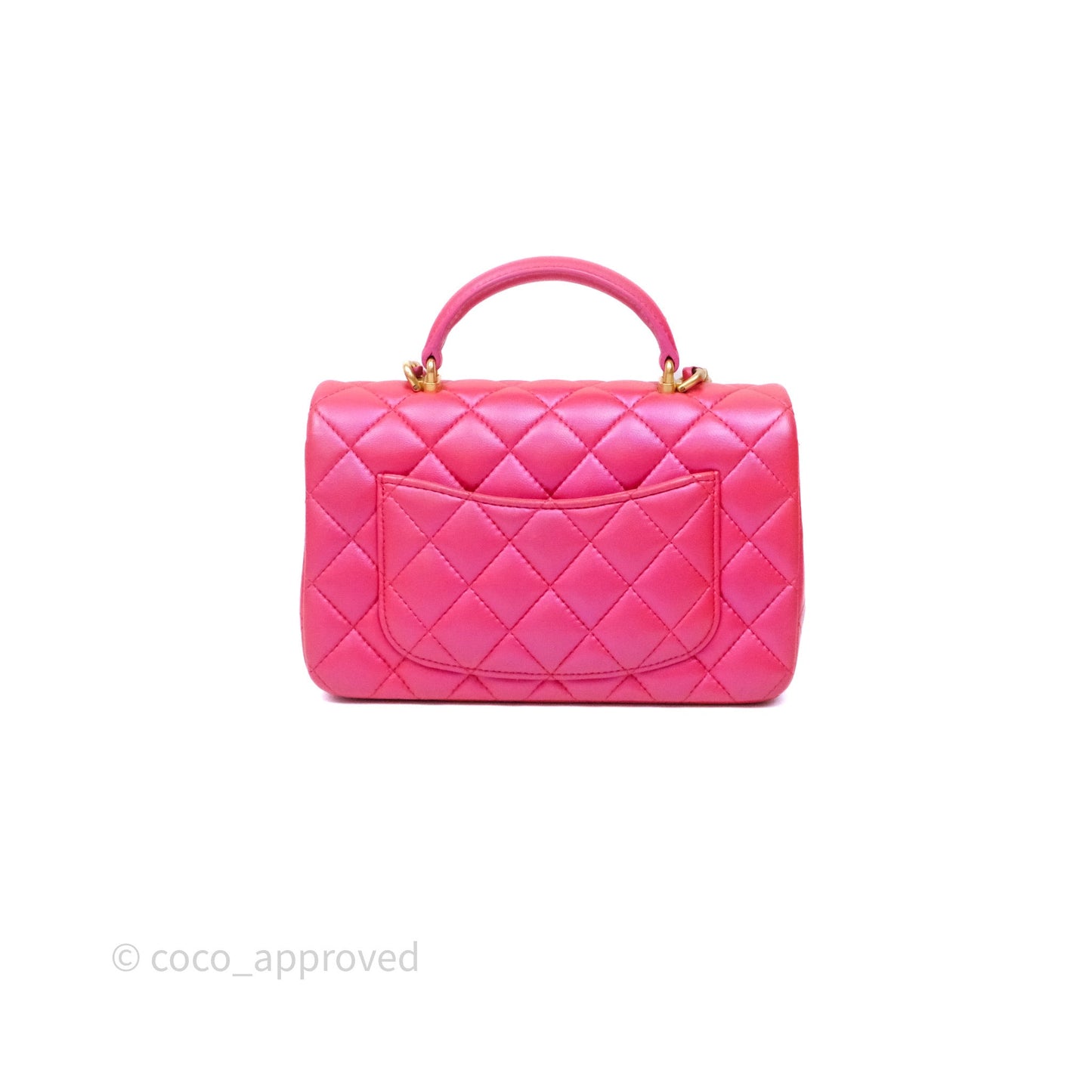 Chanel Top Handle Mini Rectangular Flap Bag Iridescent Dark Pink Lambskin Aged Gold Hardware