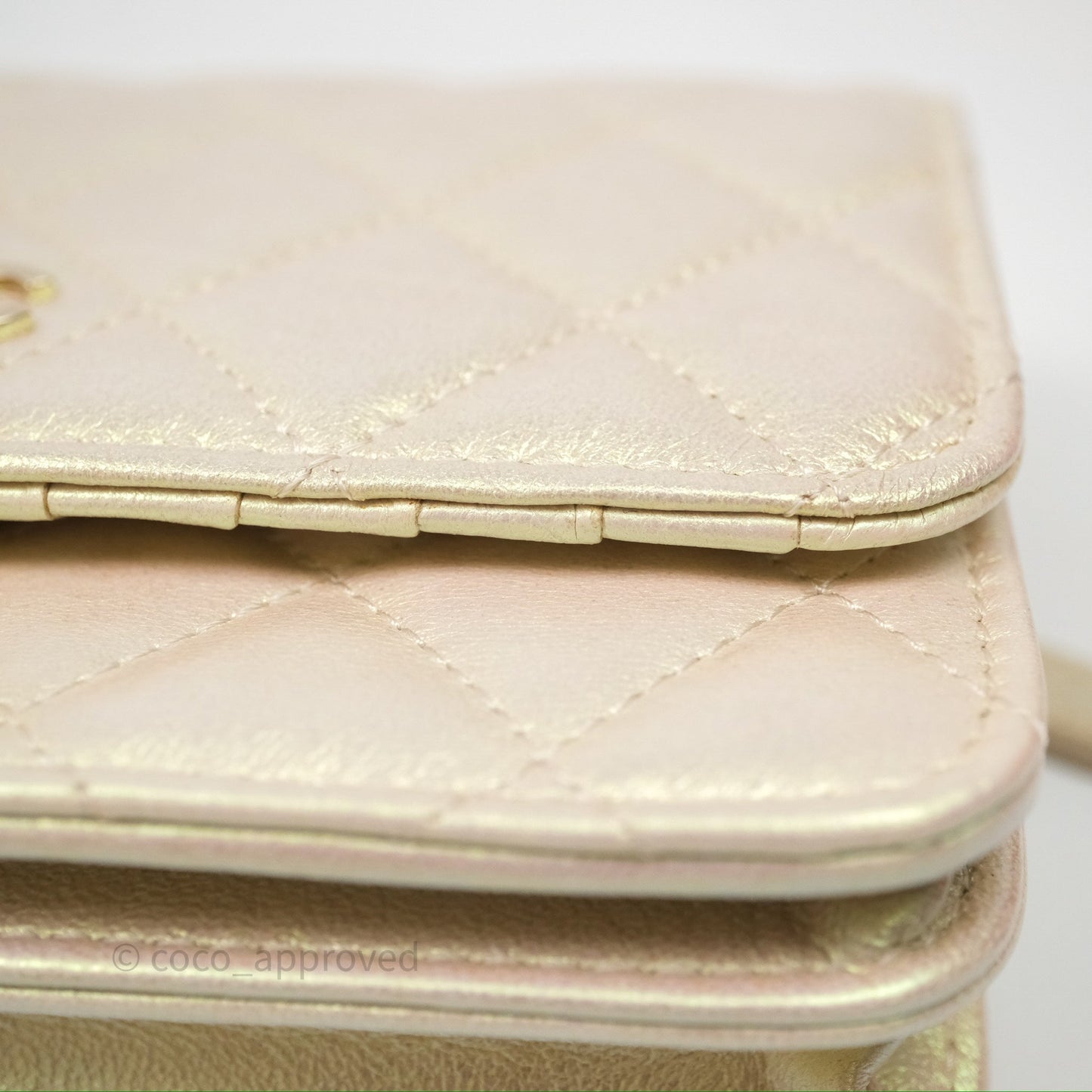 Chanel Quilted Mini Wallet on Chain WOC Iridescent Ivory Gold Hardware