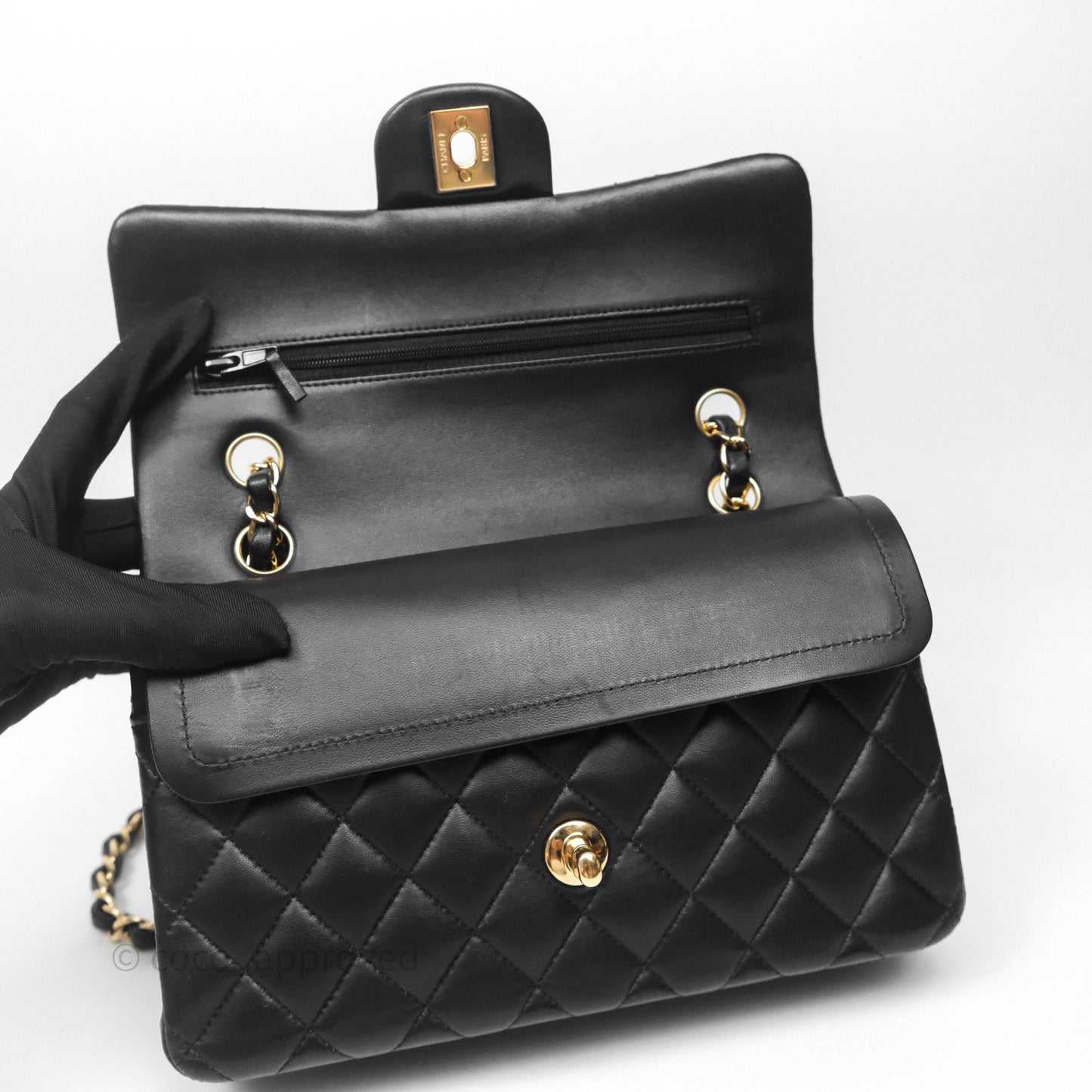 Chanel Small Classic Flap Quilted Black Lambskin Gold Hardware