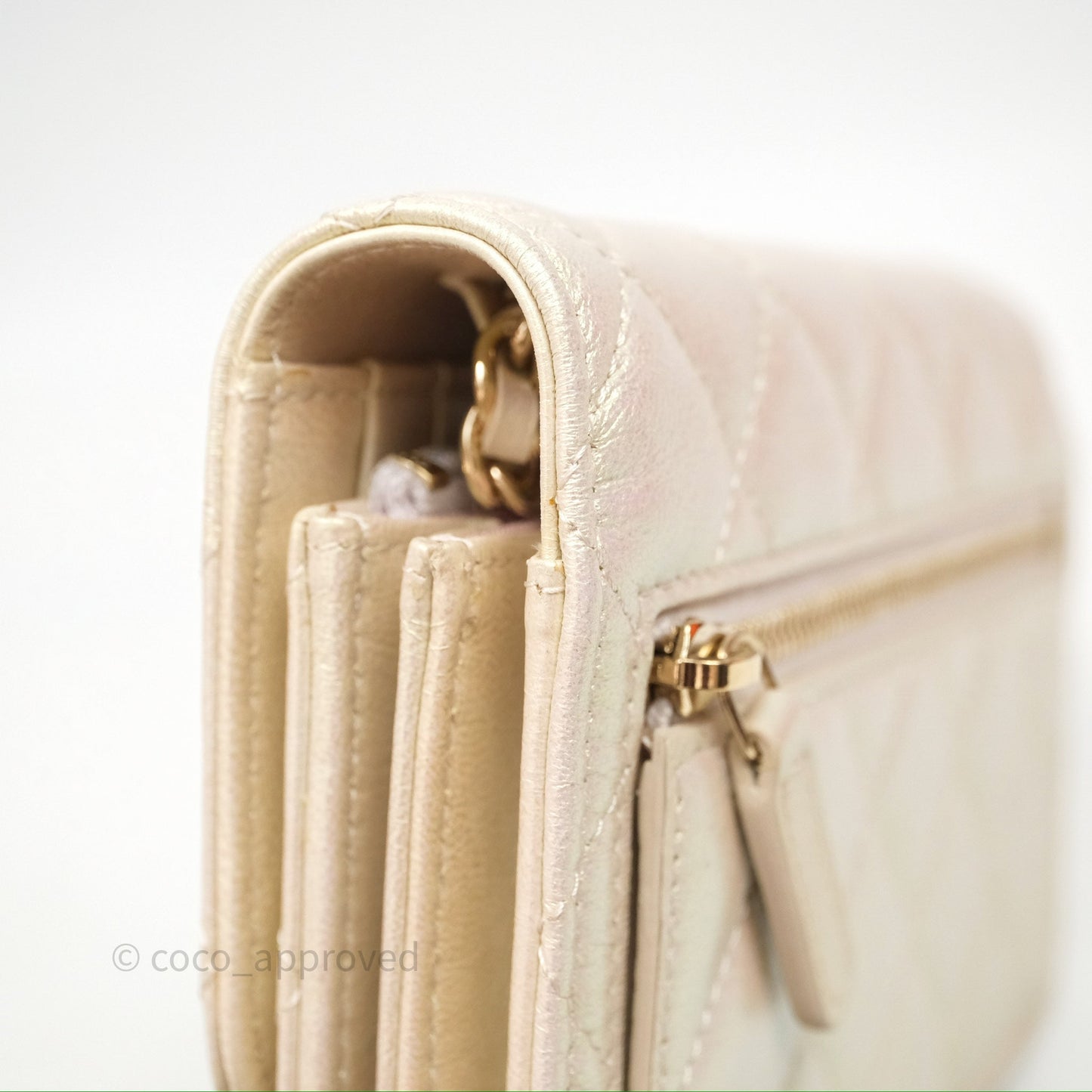 Chanel Quilted Mini Wallet on Chain WOC Iridescent Ivory Gold Hardware