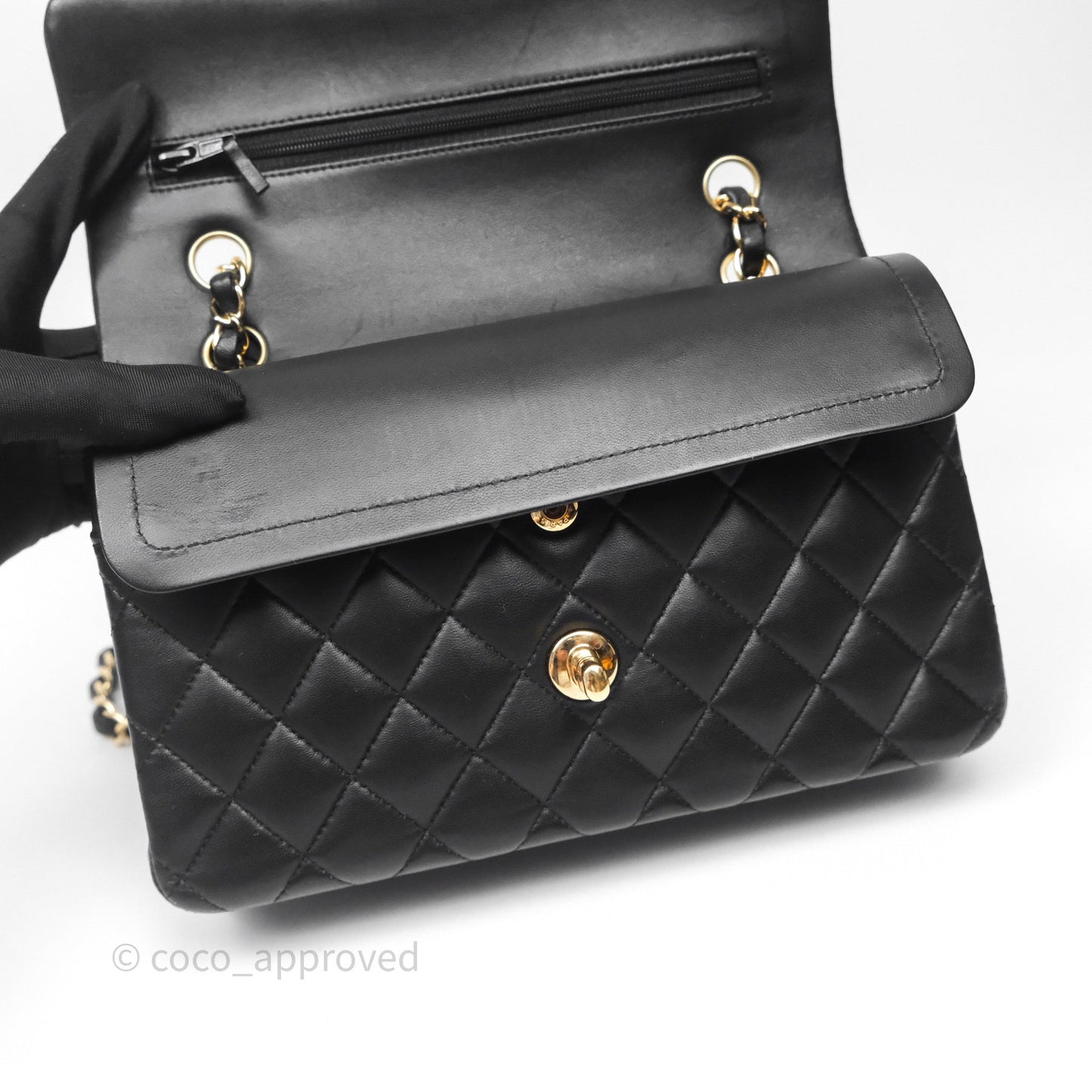 Chanel Small Classic Flap Quilted Black Lambskin Gold Hardware
