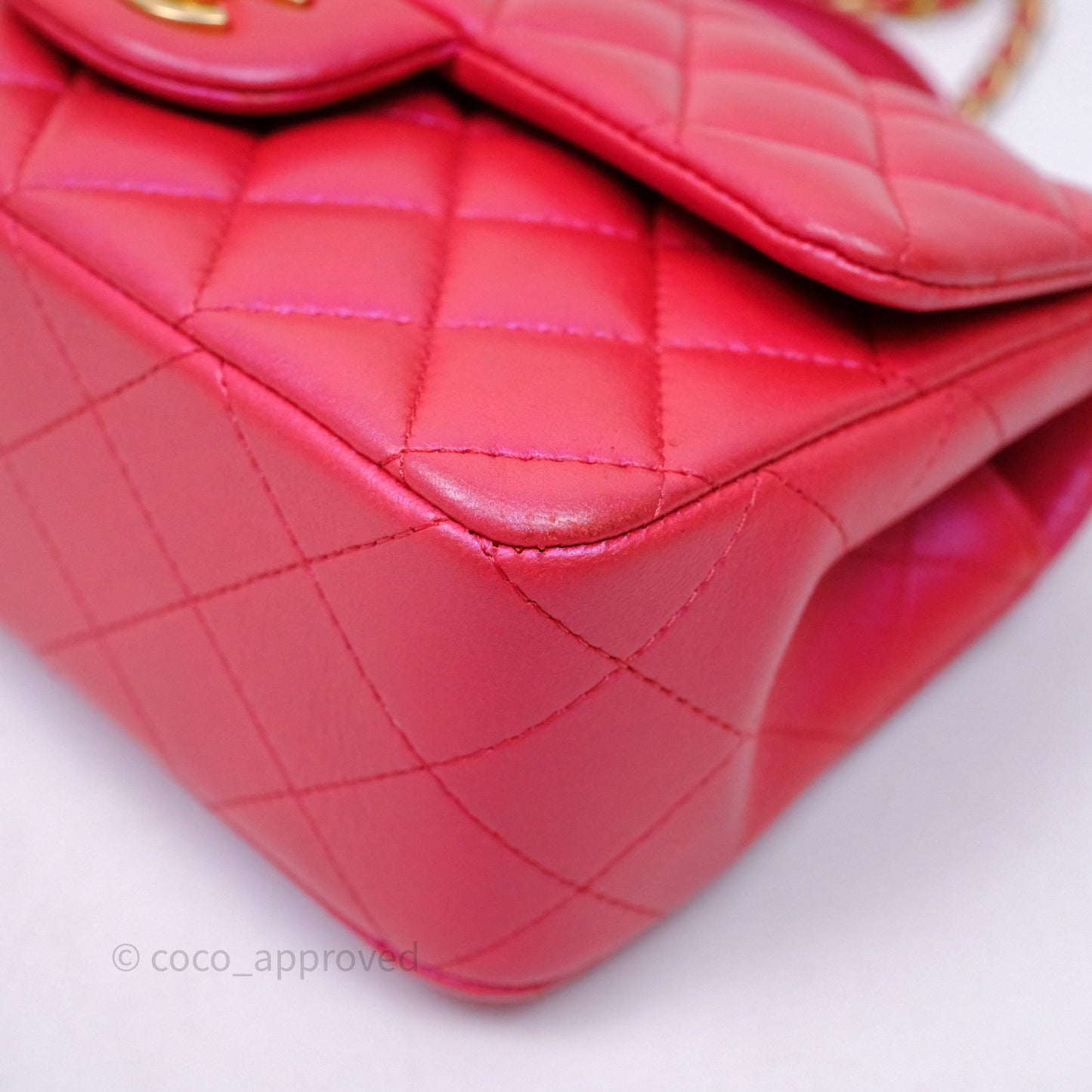 Chanel Top Handle Mini Rectangular Flap Bag Iridescent Dark Pink Lambskin Aged Gold Hardware