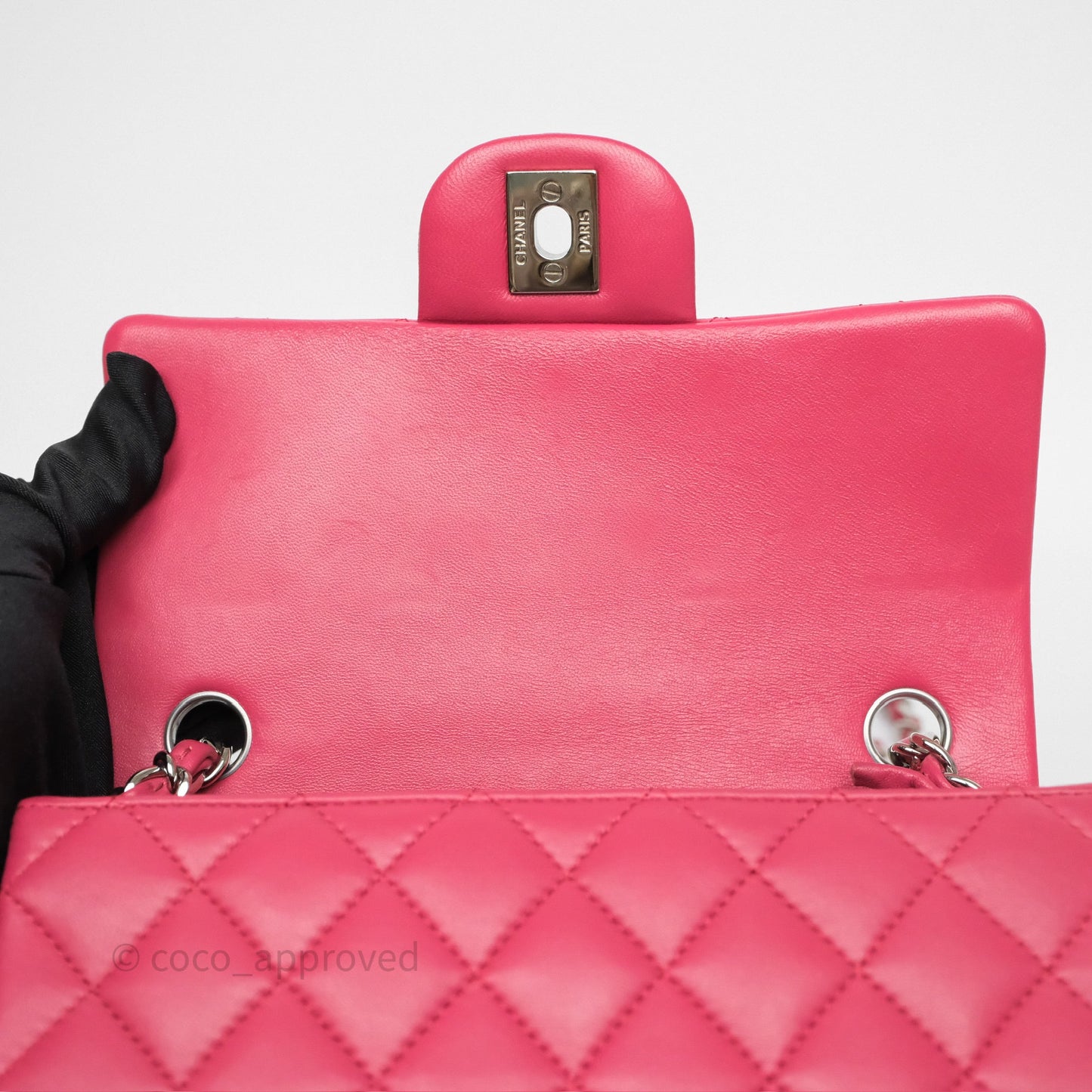 Chanel Quilted Mini Rectangular Dark Pink Lambskin Silver Hardware