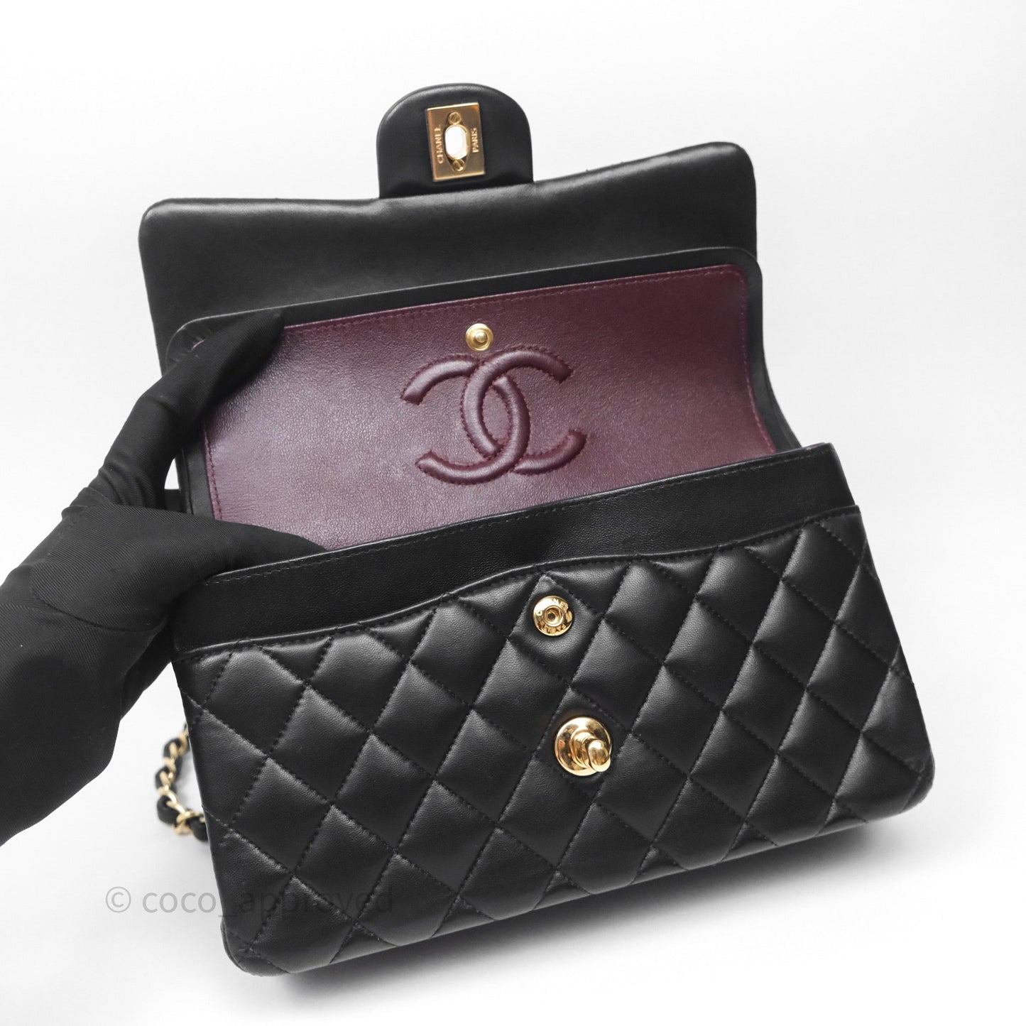 Chanel Small Classic Flap Quilted Black Lambskin Gold Hardware