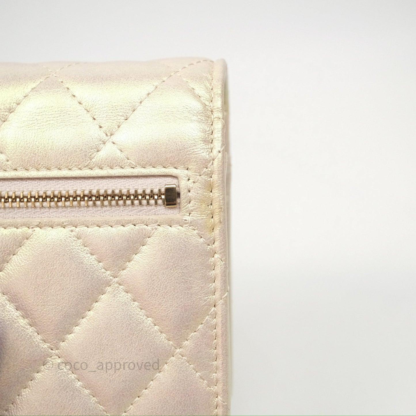 Chanel Quilted Mini Wallet on Chain WOC Iridescent Ivory Gold Hardware