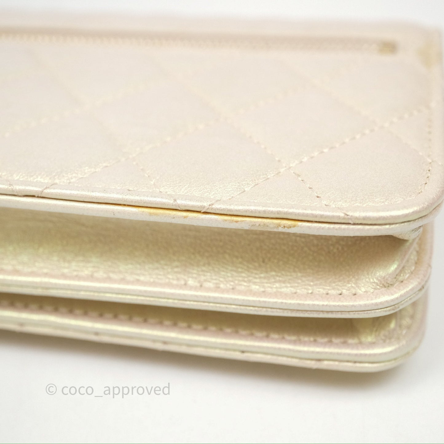 Chanel Quilted Mini Wallet on Chain WOC Iridescent Ivory Gold Hardware