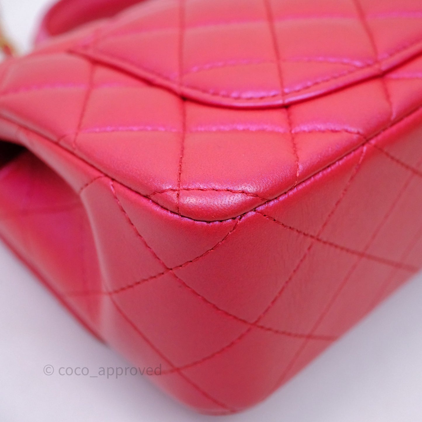 Chanel Top Handle Mini Rectangular Flap Bag Iridescent Dark Pink Lambskin Aged Gold Hardware