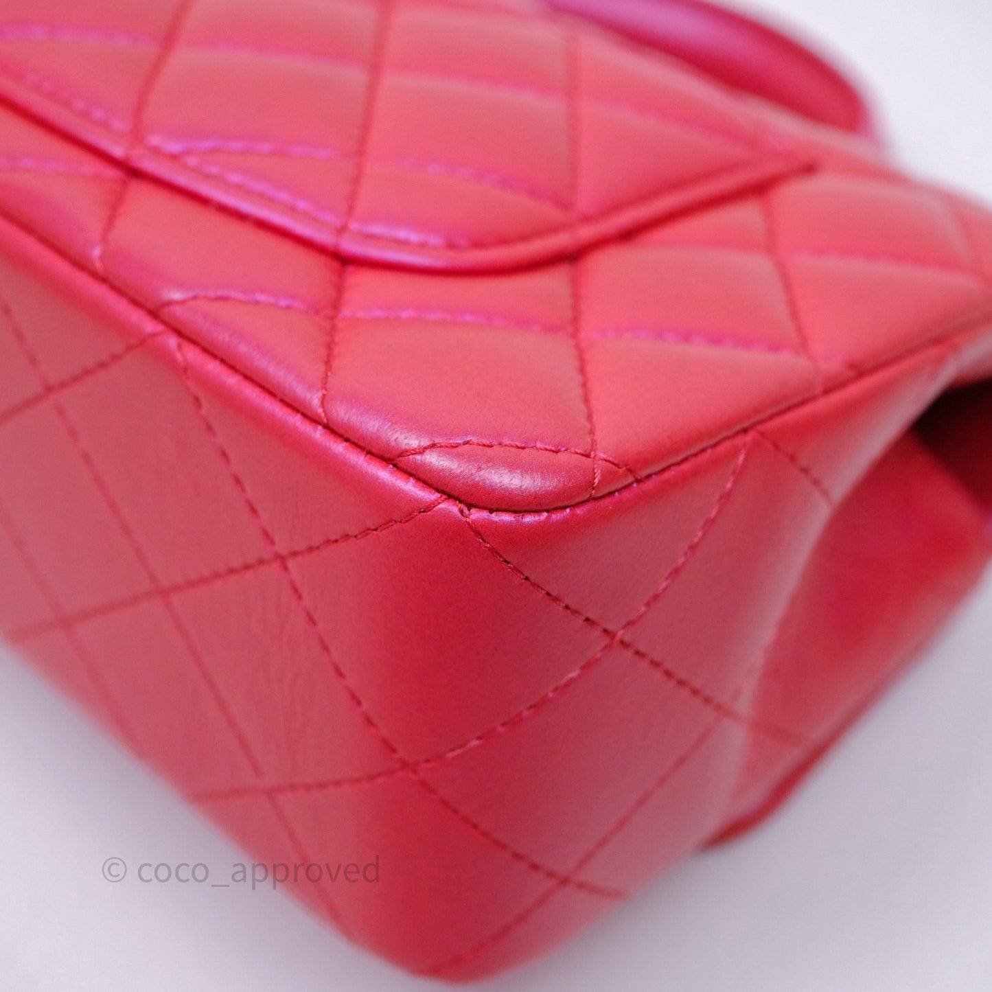 Chanel Top Handle Mini Rectangular Flap Bag Iridescent Dark Pink Lambskin Aged Gold Hardware