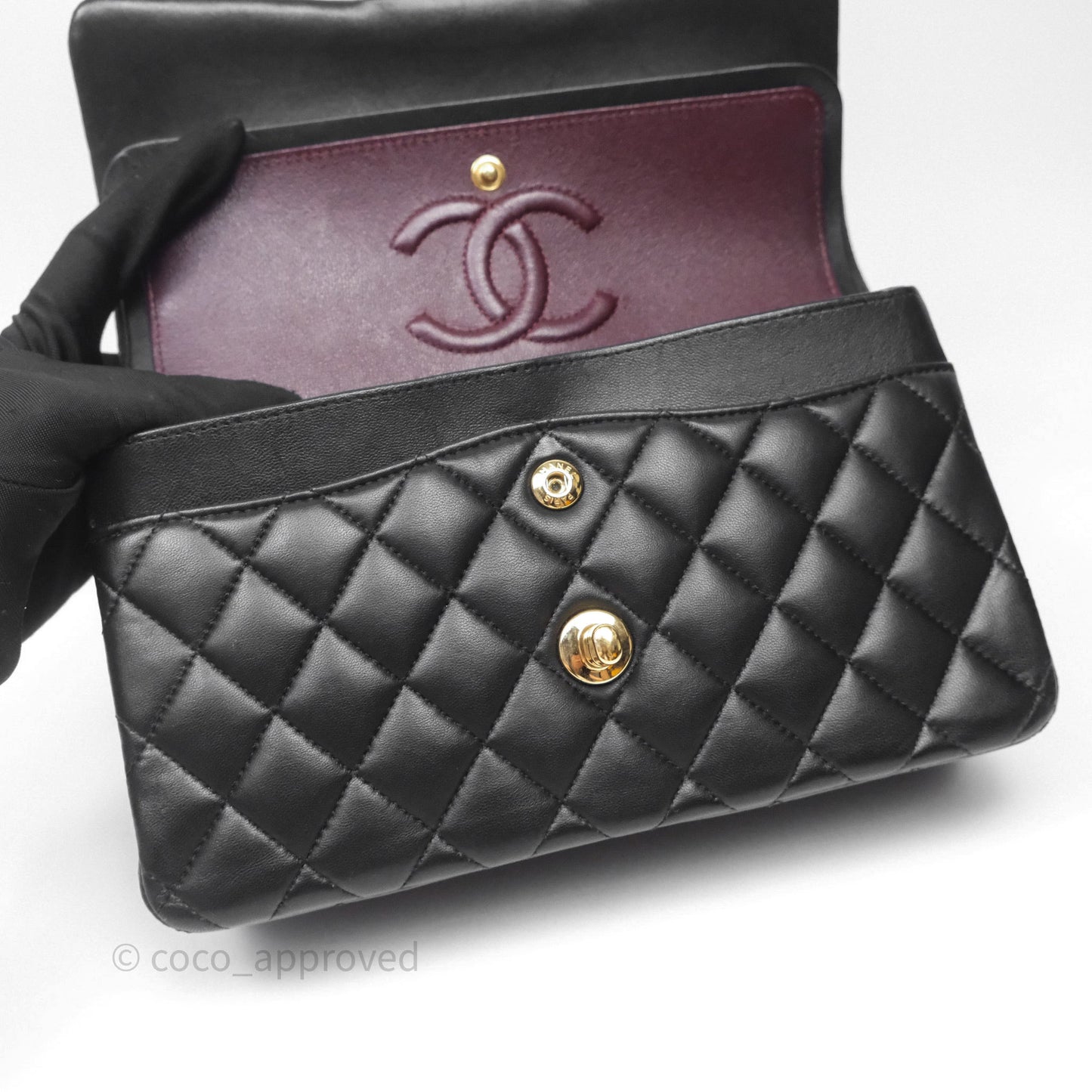 Chanel Small Classic Flap Quilted Black Lambskin Gold Hardware